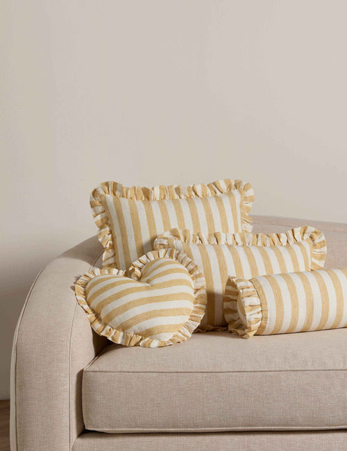 Amara Ruffle Pillow | Linen, Striped Design