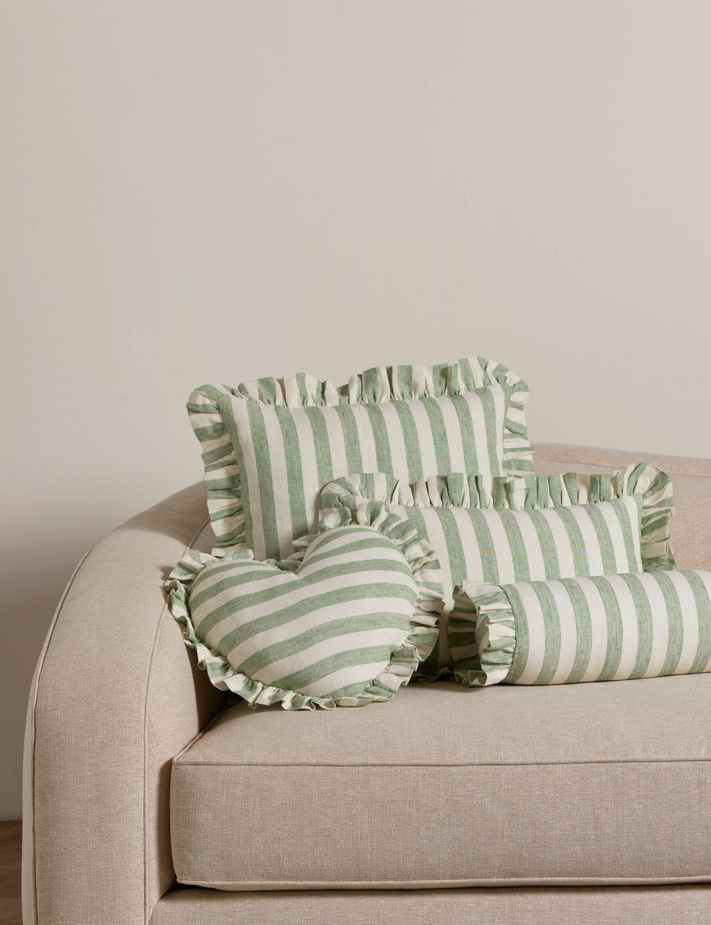 Amara Ruffle Pillow | Linen, Striped Design