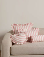 Amara Ruffle Pillow | Linen, Striped Design