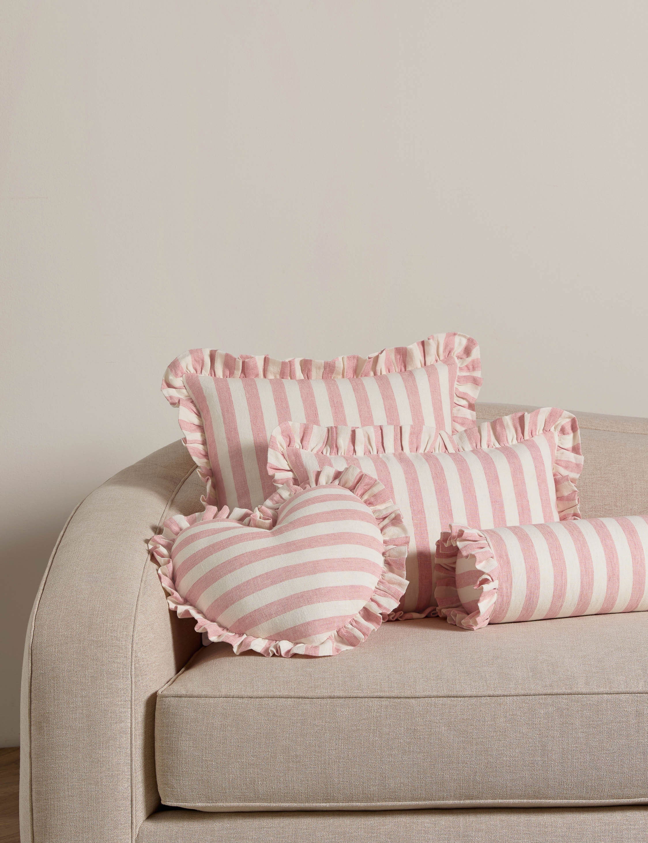 Amara Ruffle Pillow | Linen, Striped Design