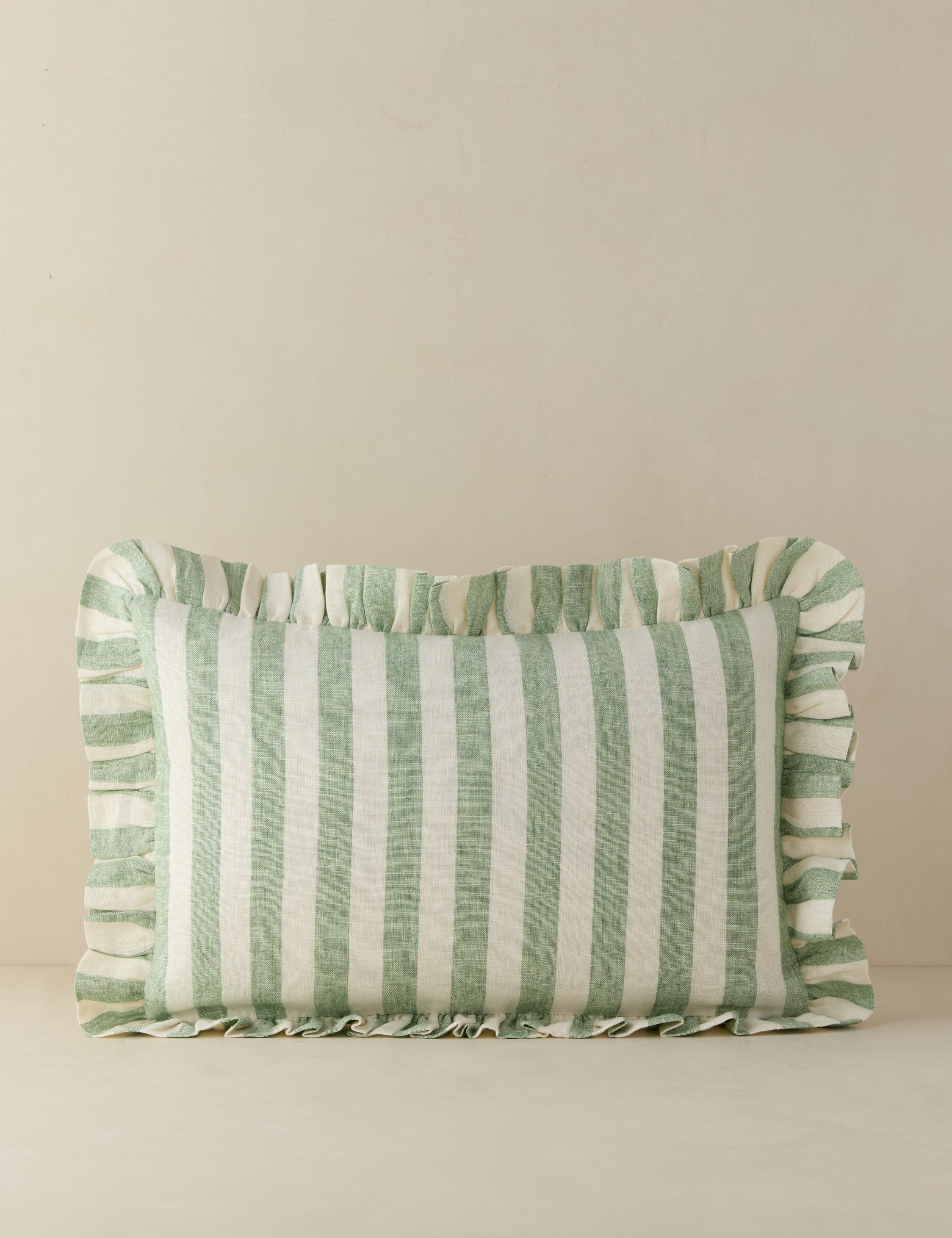 Amara Ruffle Pillow | Linen, Striped Design