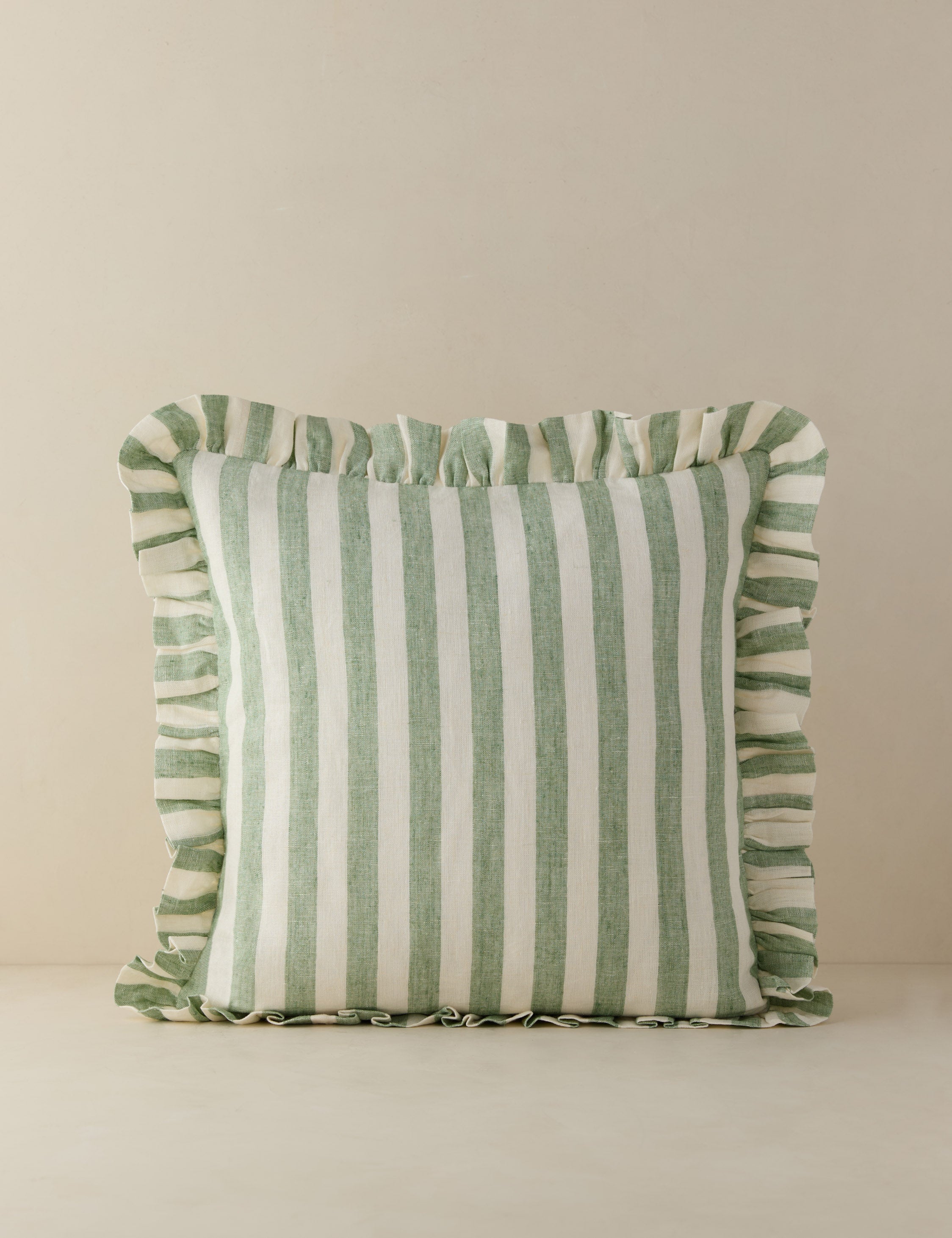 Amara Ruffle Pillow | Linen, Striped Design