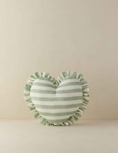 Bela Linen Heart Pillow | Striped Design with Ruffled Flange