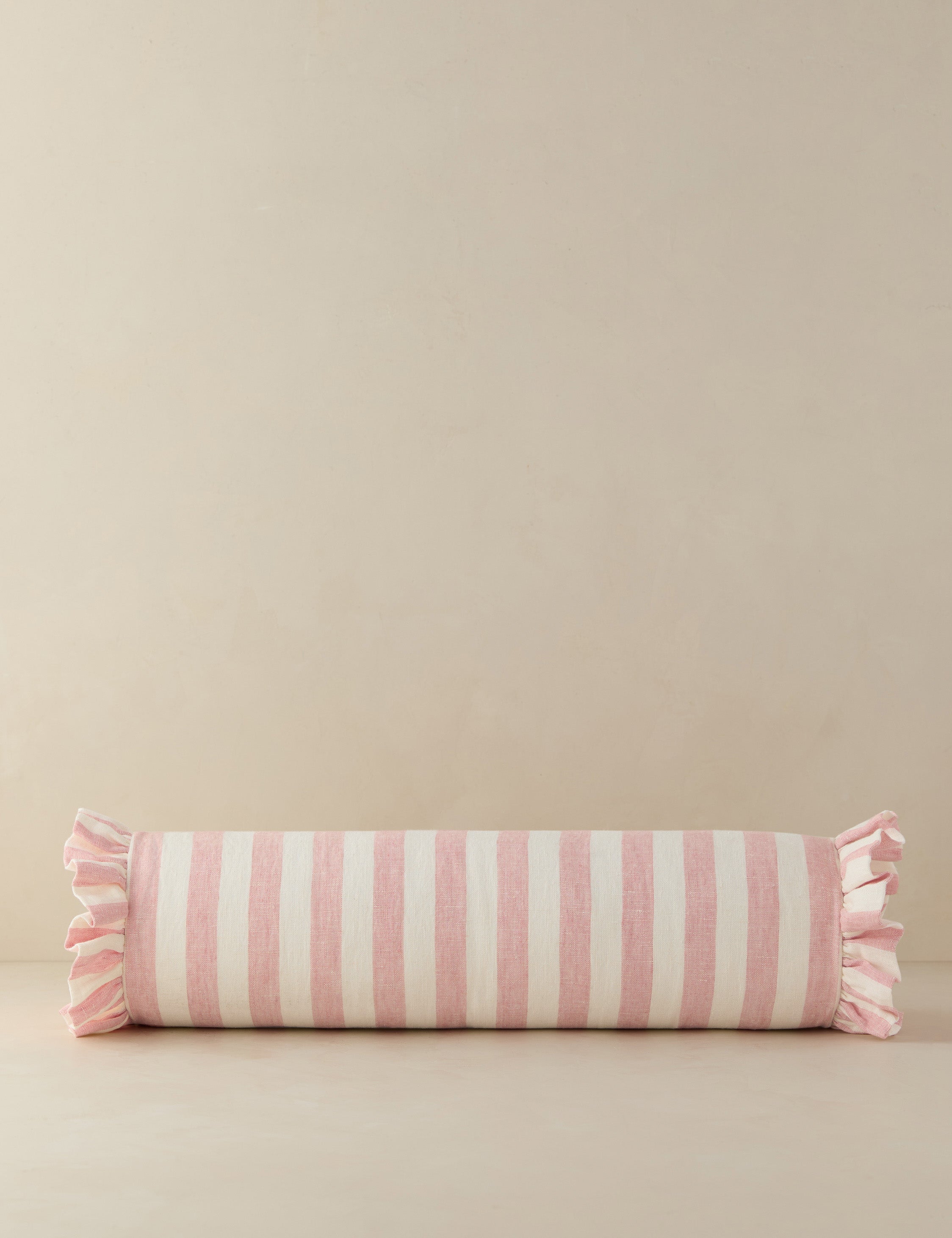Bello Linen Bolster Pillow | Striped Design, Ruffled Ends