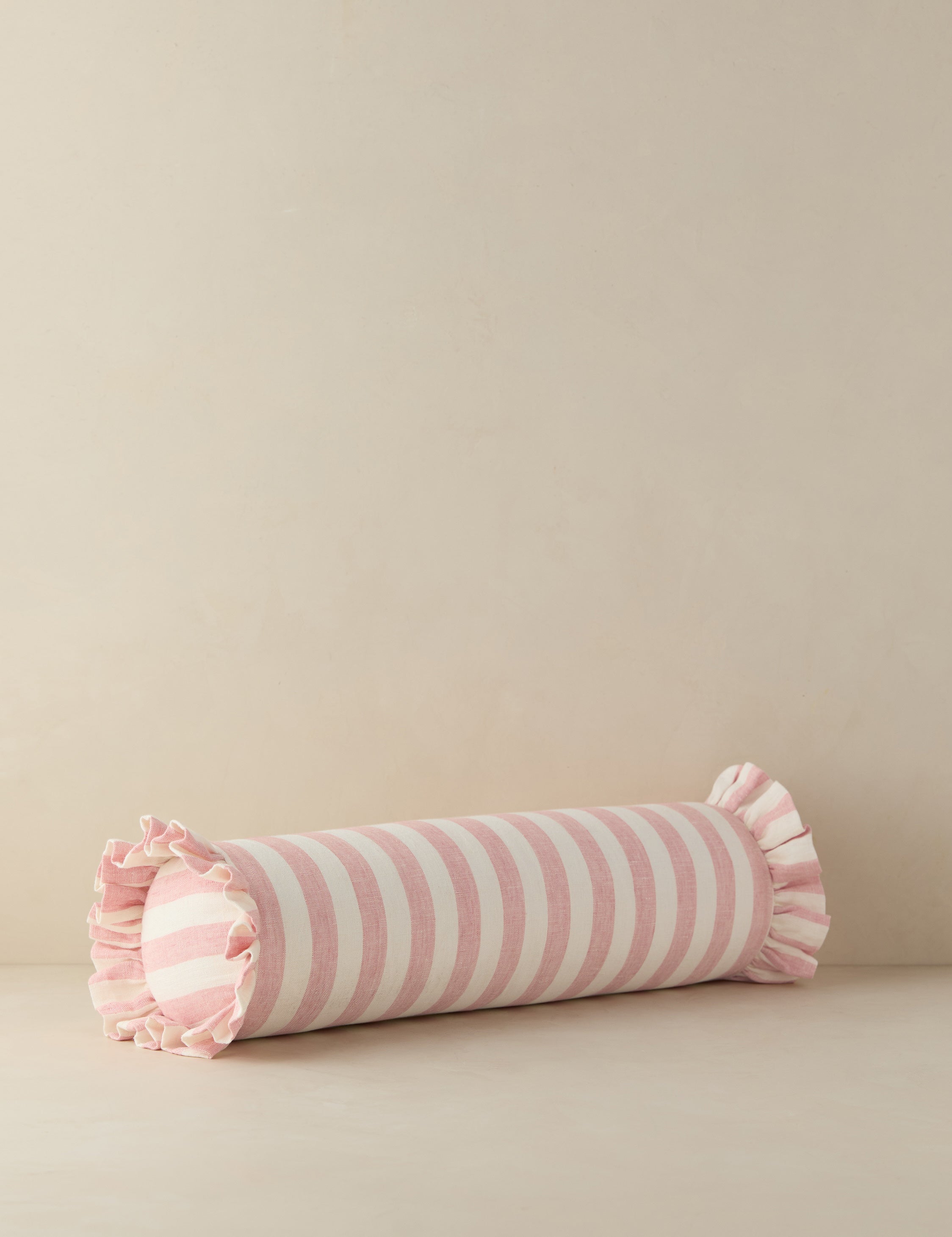 Bello Linen Bolster Pillow | Striped Design, Ruffled Ends