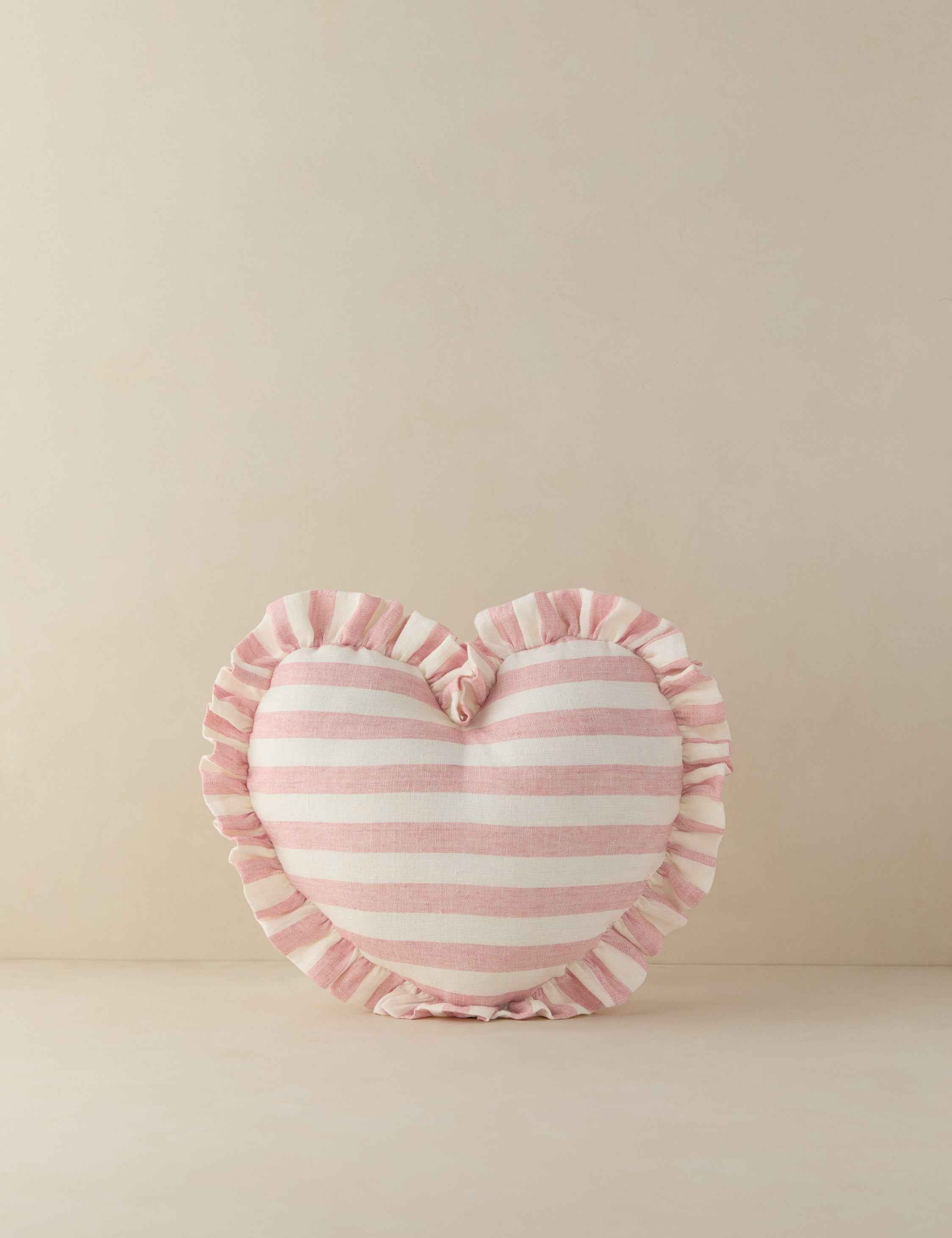 Bela Linen Heart Pillow | Striped Design with Ruffled Flange