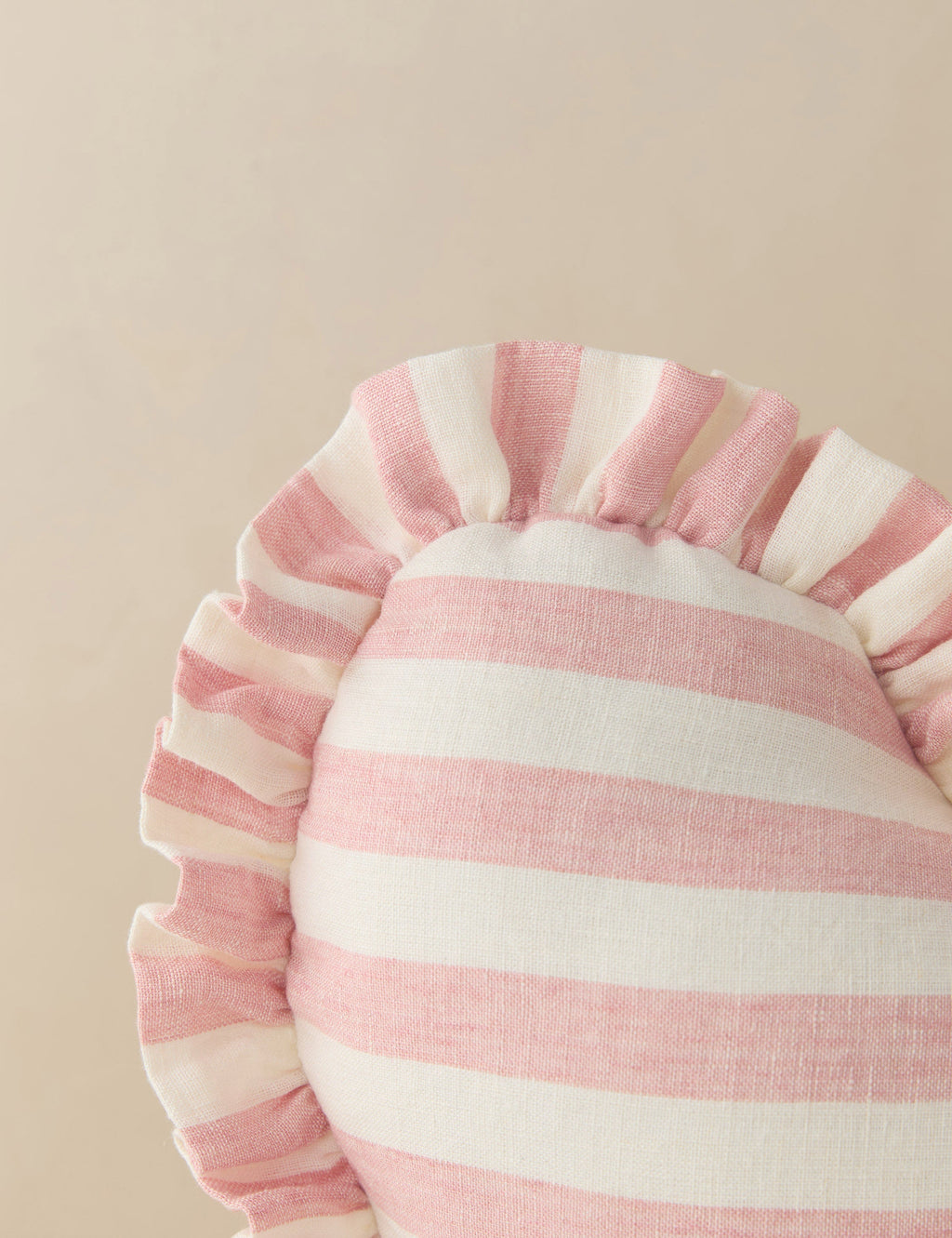Bela Linen Heart Pillow | Striped Design with Ruffled Flange