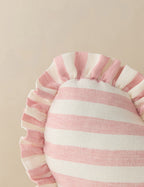 Bela Linen Heart Pillow | Striped Design with Ruffled Flange
