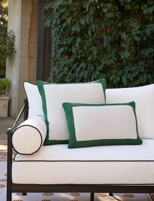 Amica Outdoor Pillow | Colorful Border, Antique White Center