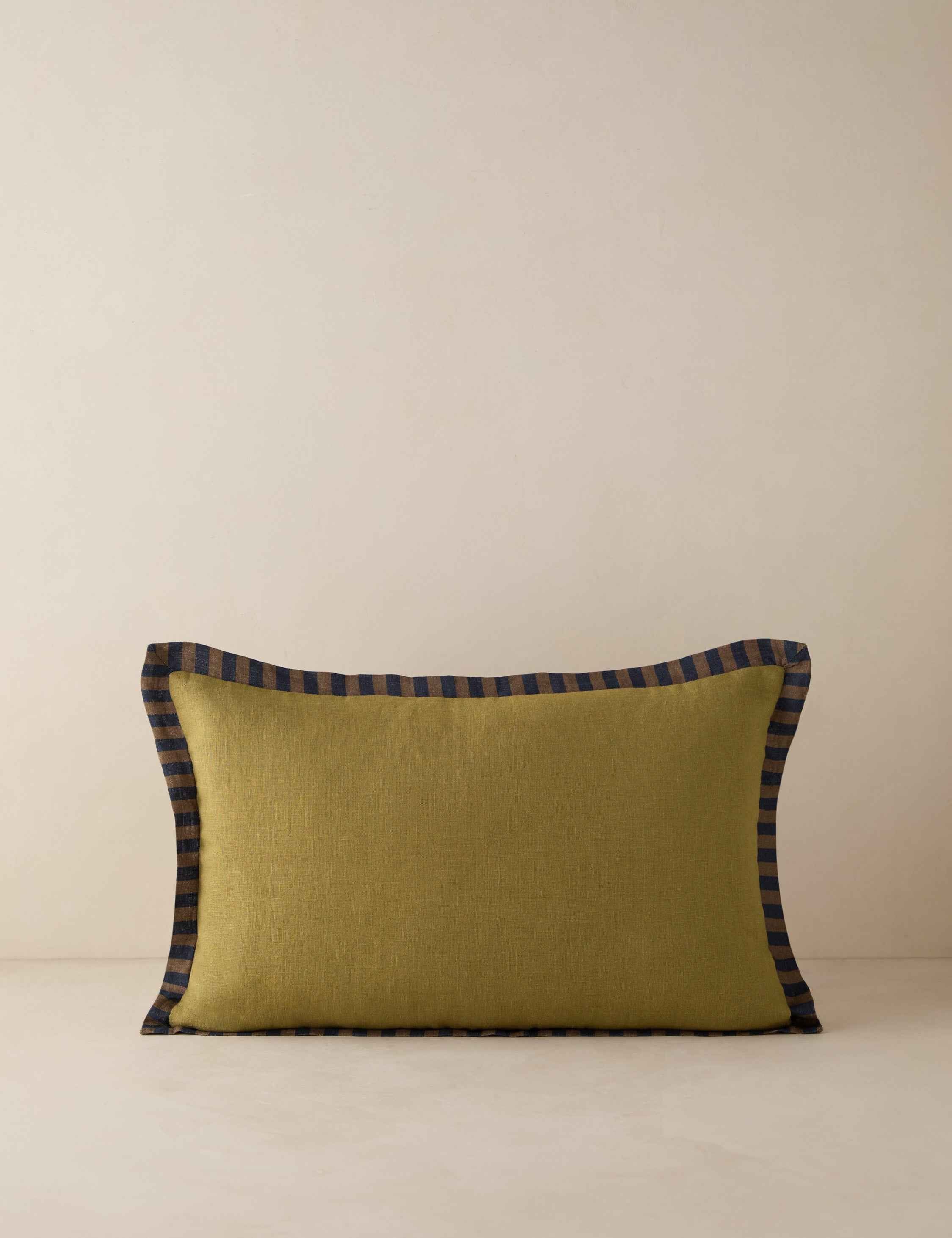 Raya Throw Pillow | Natural Linen, Striped Border