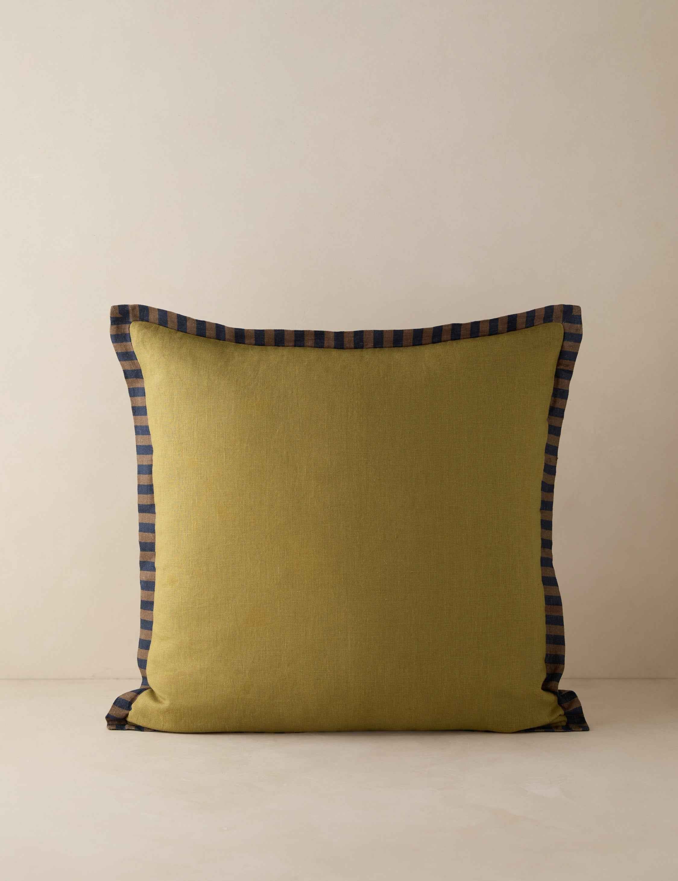 Raya Throw Pillow | Natural Linen, Striped Border