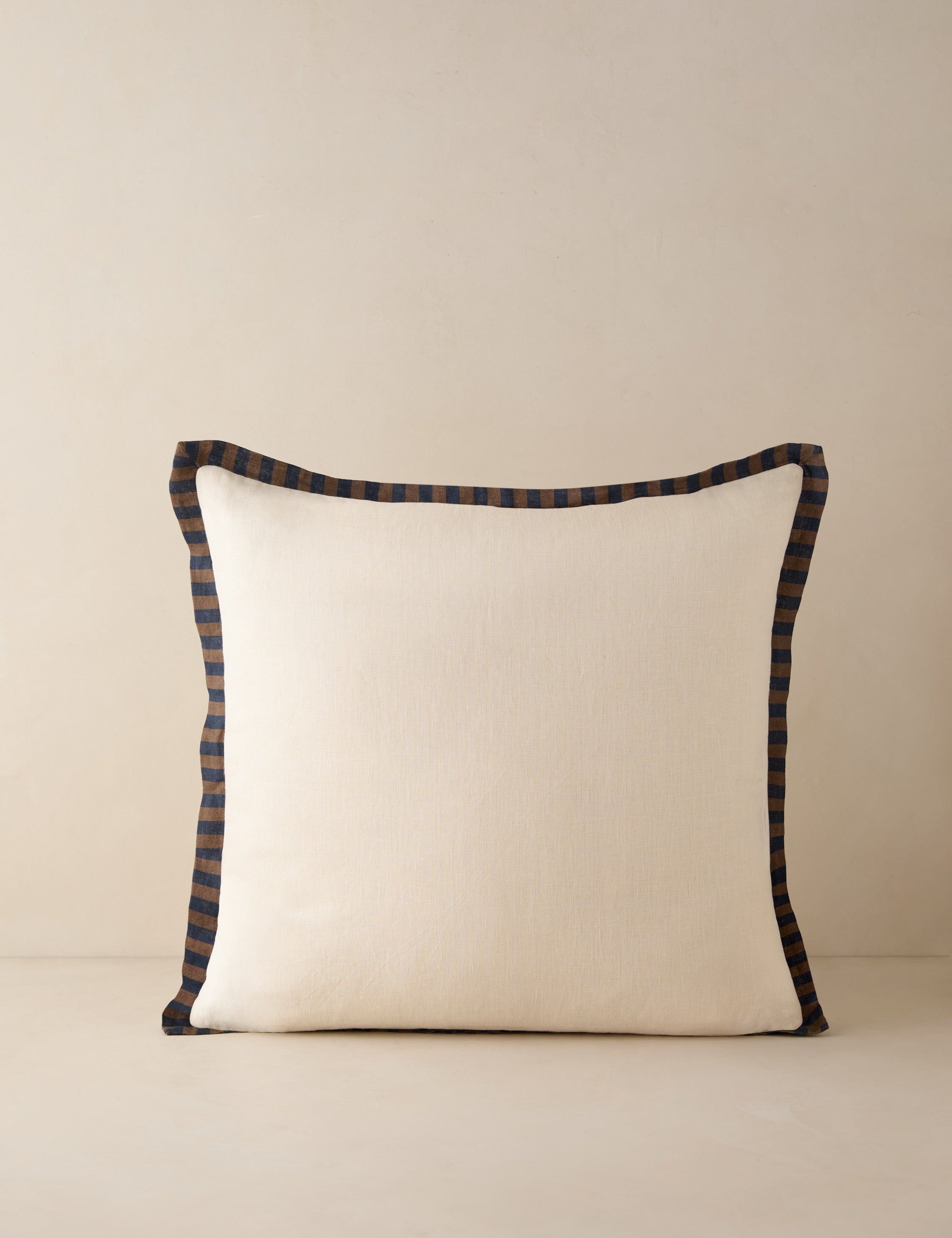 Raya Throw Pillow | Natural Linen, Striped Border