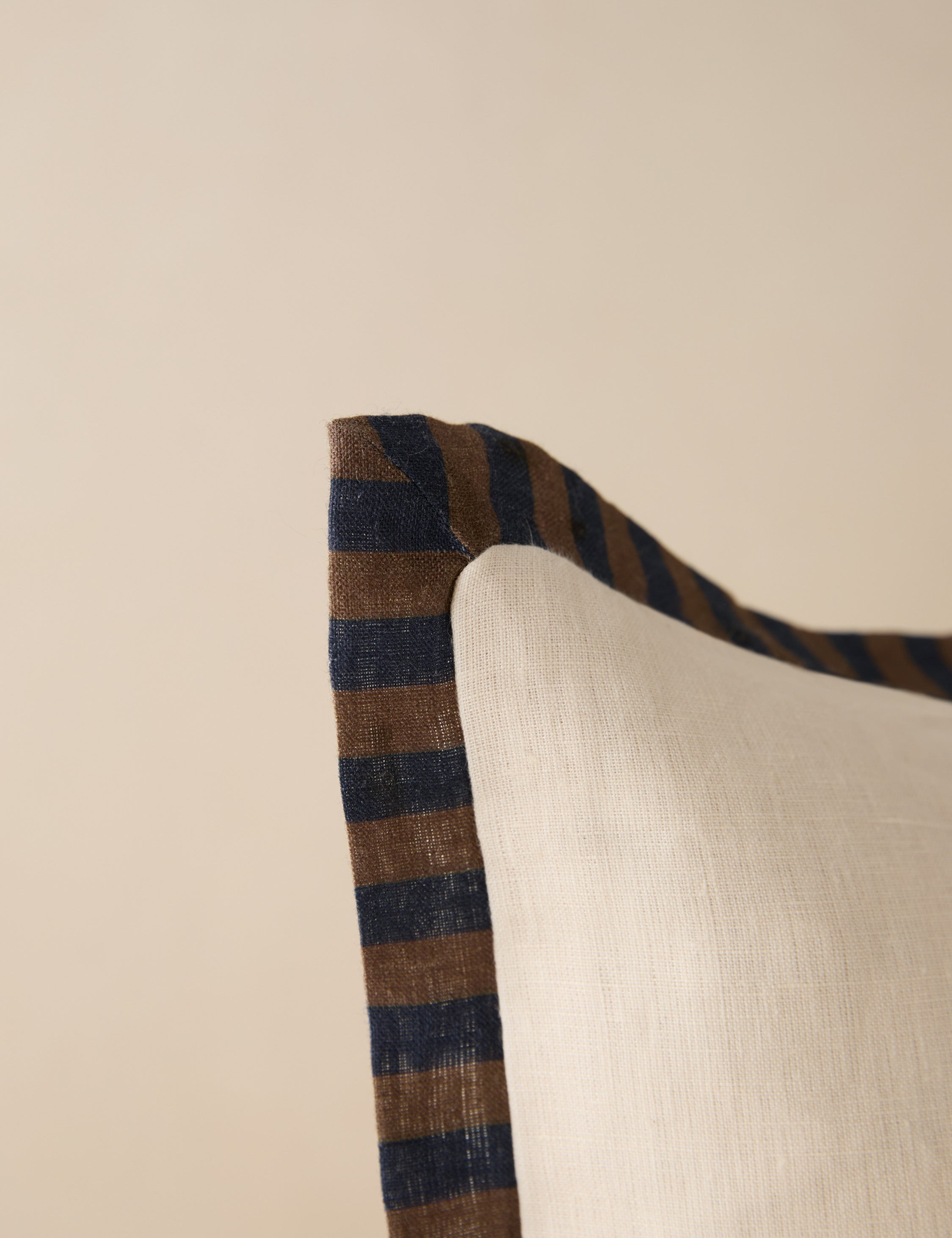 Raya Throw Pillow | Natural Linen, Striped Border