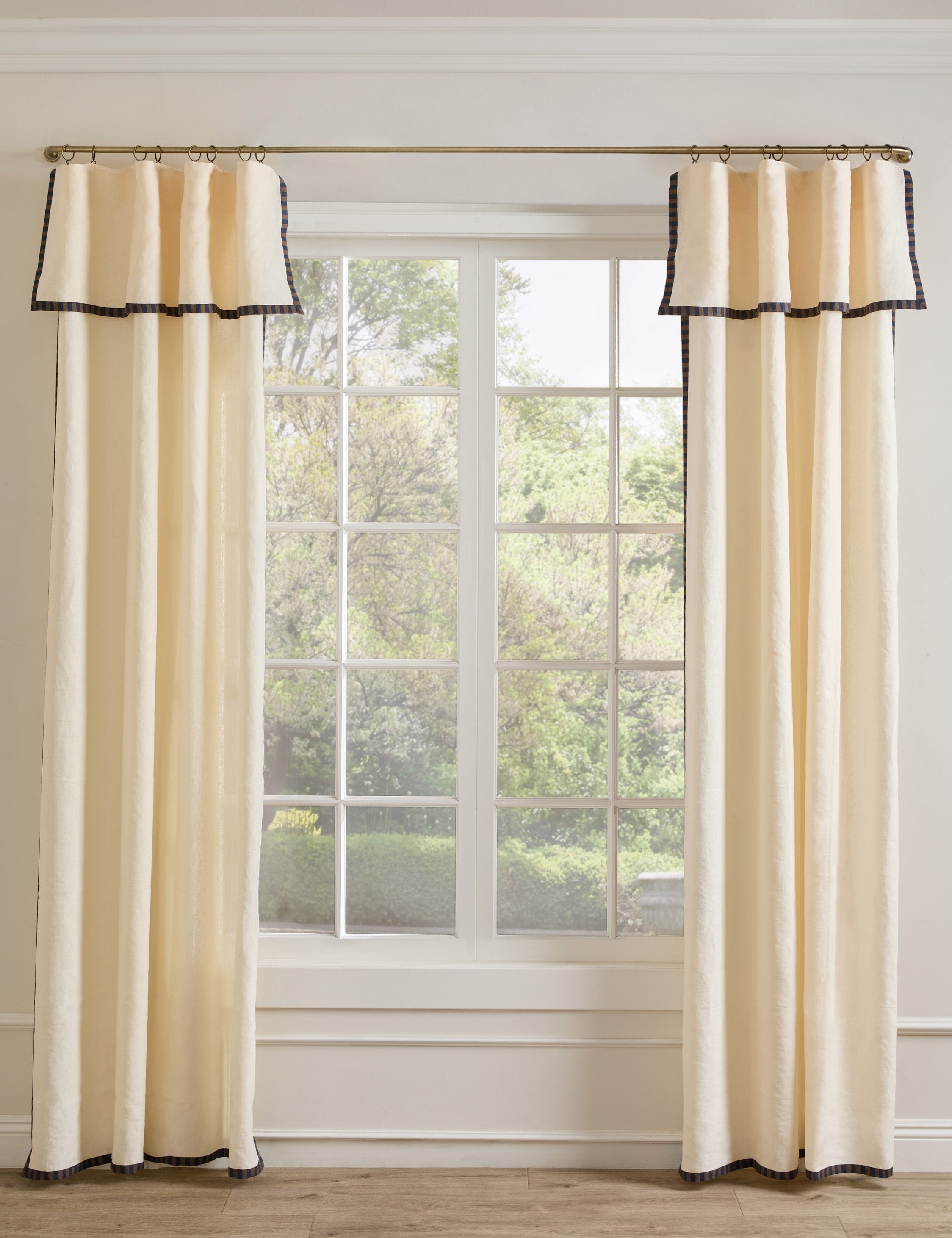 Raya Light Filtering Curtain Panel | Lightweight Linen, Striped Border