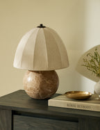 Izu Table Lamp | Stone Sphere Base, Linen Shade