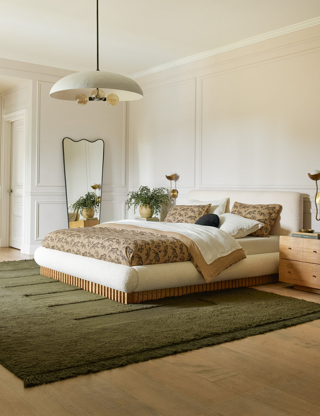 Bello Bed Frame | Plush Bouclé Upholstery, Rippled Wooden Base
