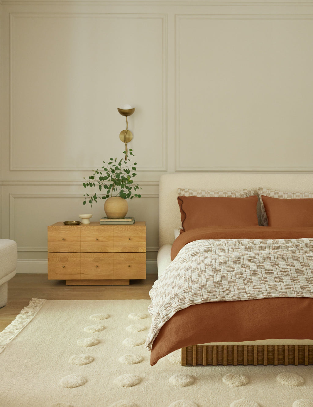 Bello Bed Frame | Plush Bouclé Upholstery, Rippled Wooden Base