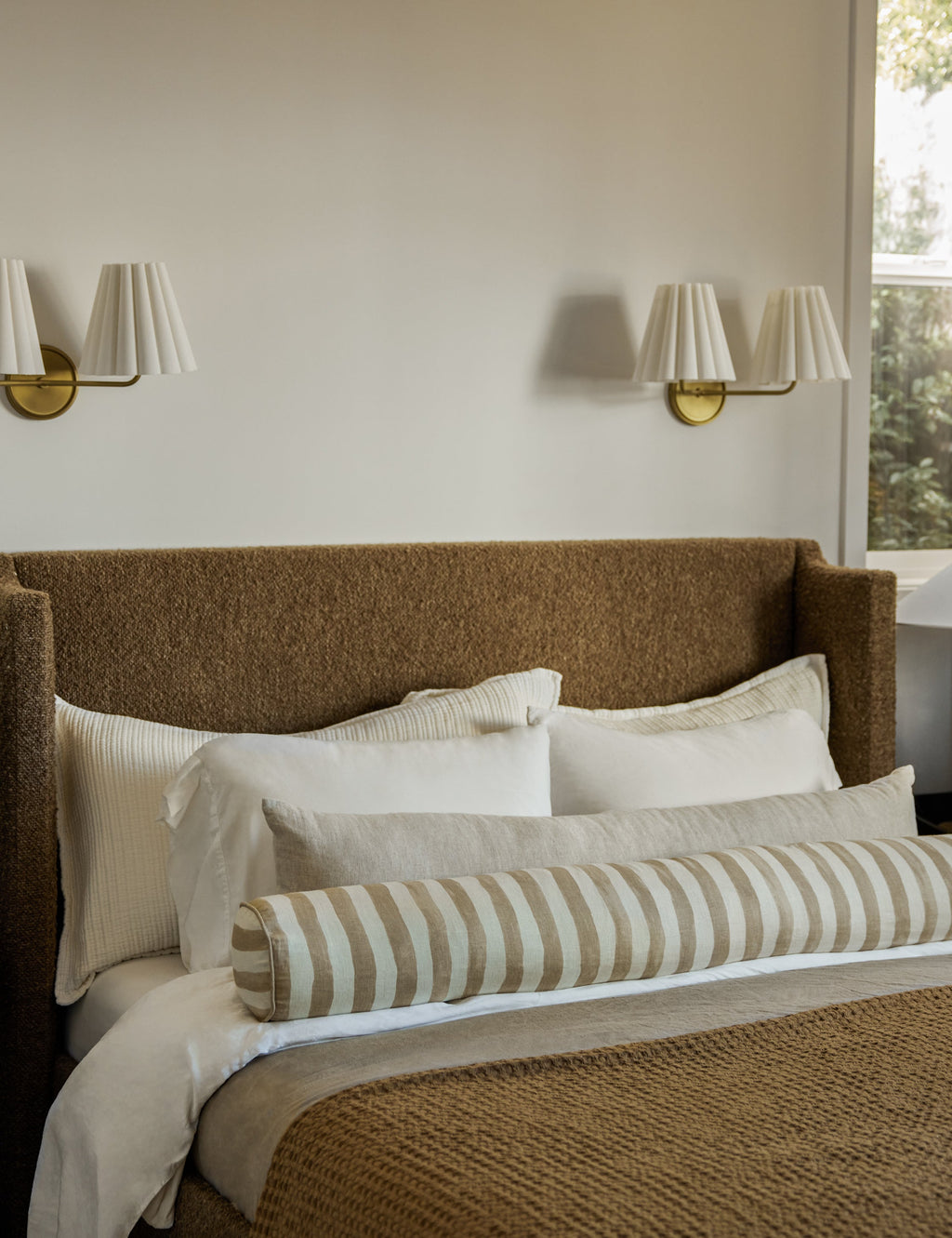 Bello Long Bolster Pillow | Painterly Stripe Linen, Oversized