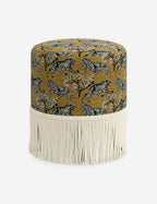 Aura Round Ottoman | Fringe Trim, Custom Upholstery