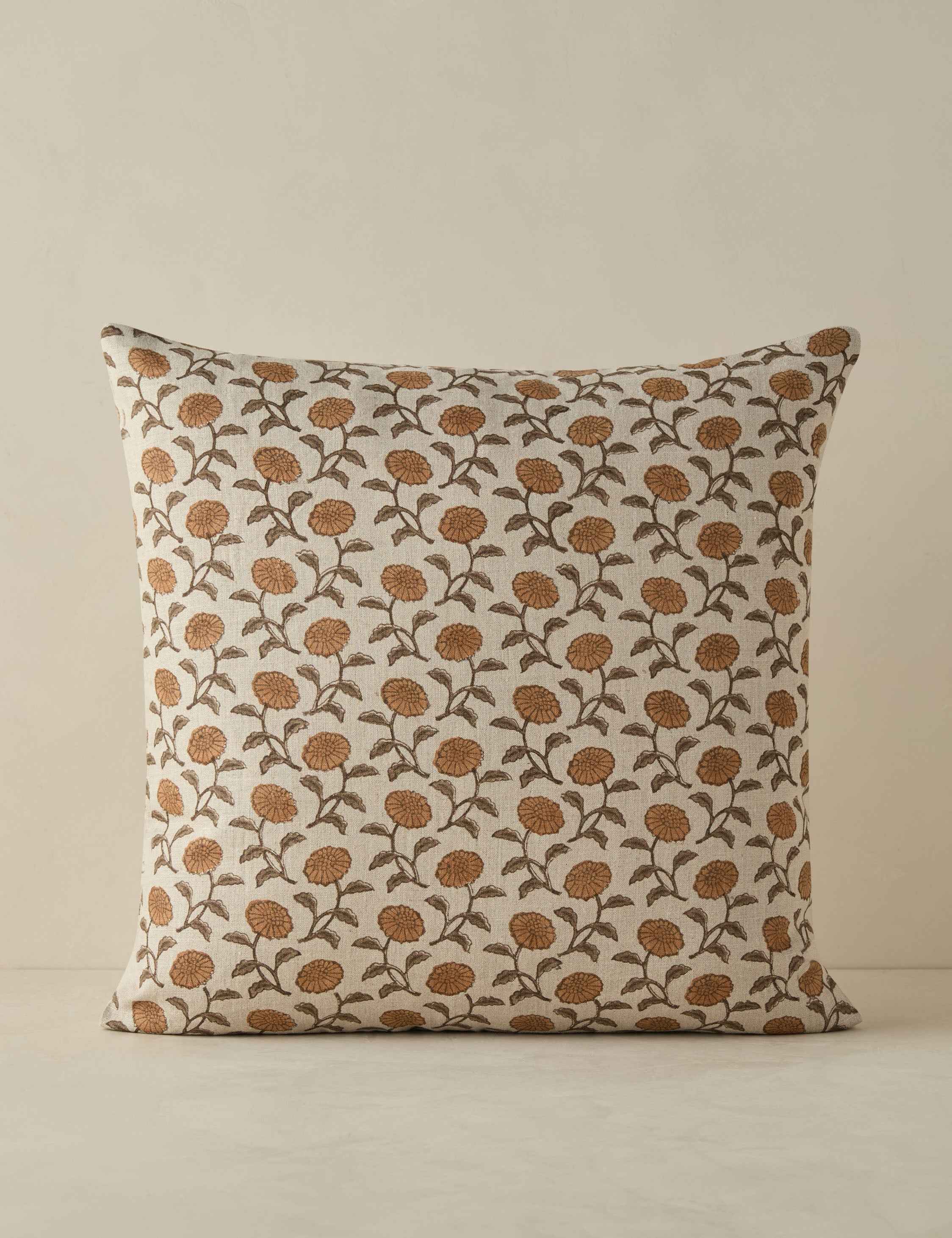 Dori Linen Pillow | Floral Pattern, Soft Down Fill