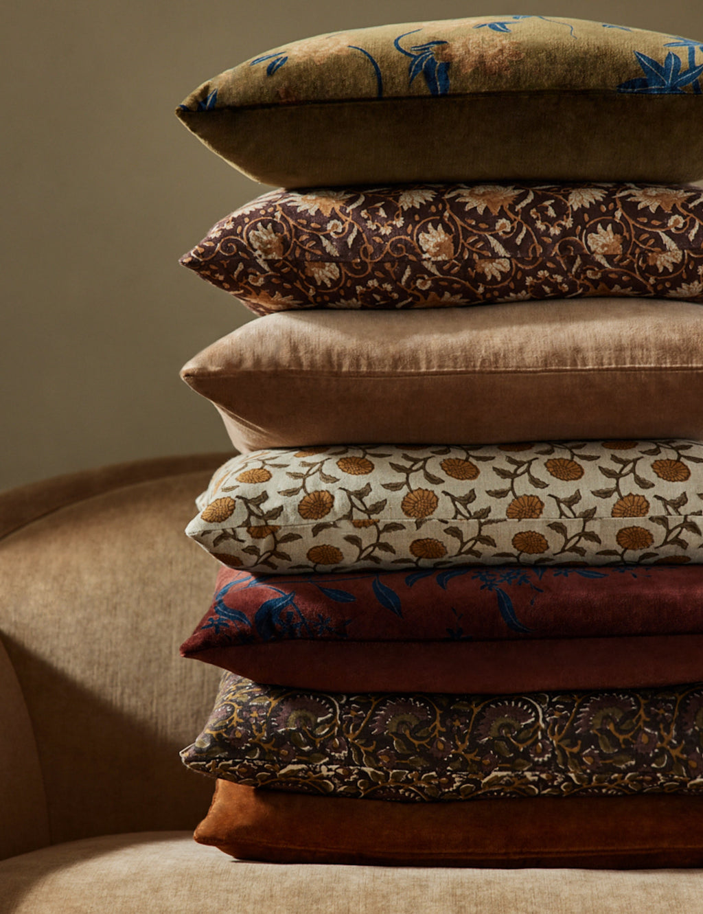 Riviera Velvet Pillow | Floral Print, Rich Palette