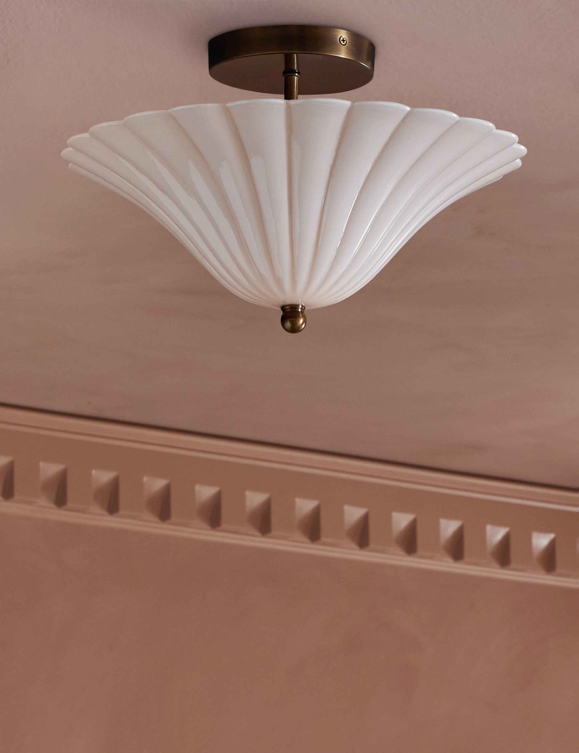 Glynn Flush Mount Light | Scalloped Glass, Warm Brass Accents