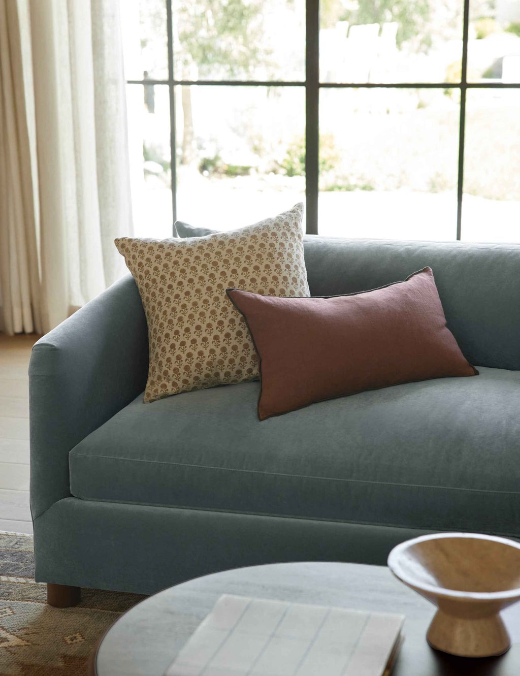Mira Linen Pillow | Handmade Block Print, Floral Design