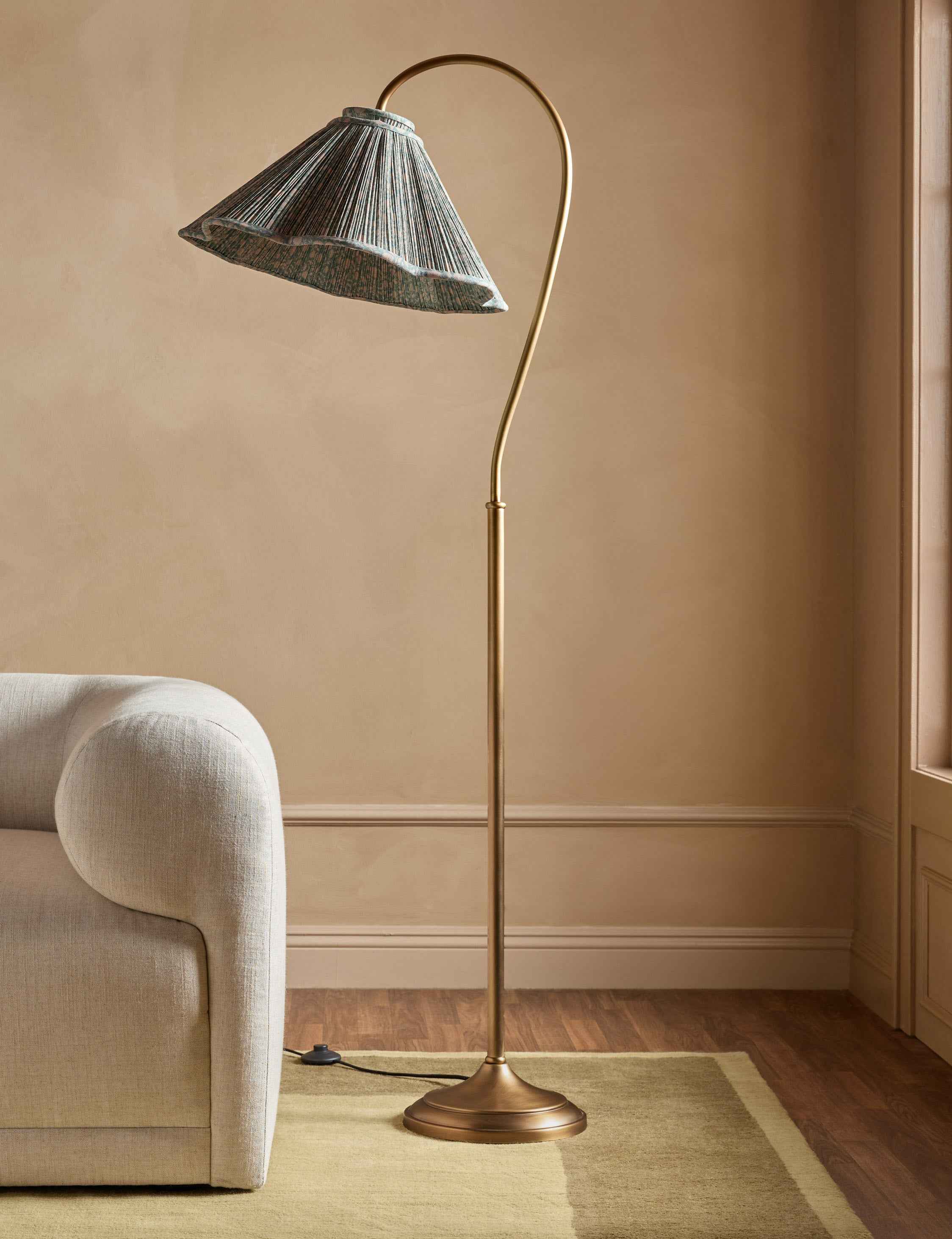 Juno Floor Lamp | Gooseneck Design, Floral Pleated Shade