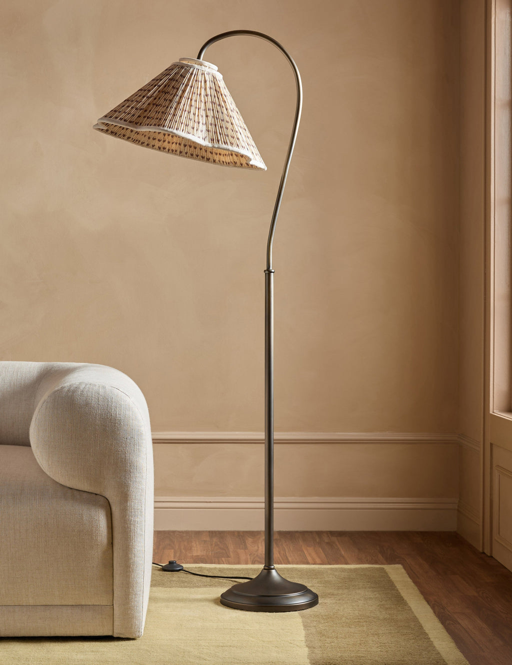 Juno Floor Lamp | Gooseneck Design, Floral Pleated Shade