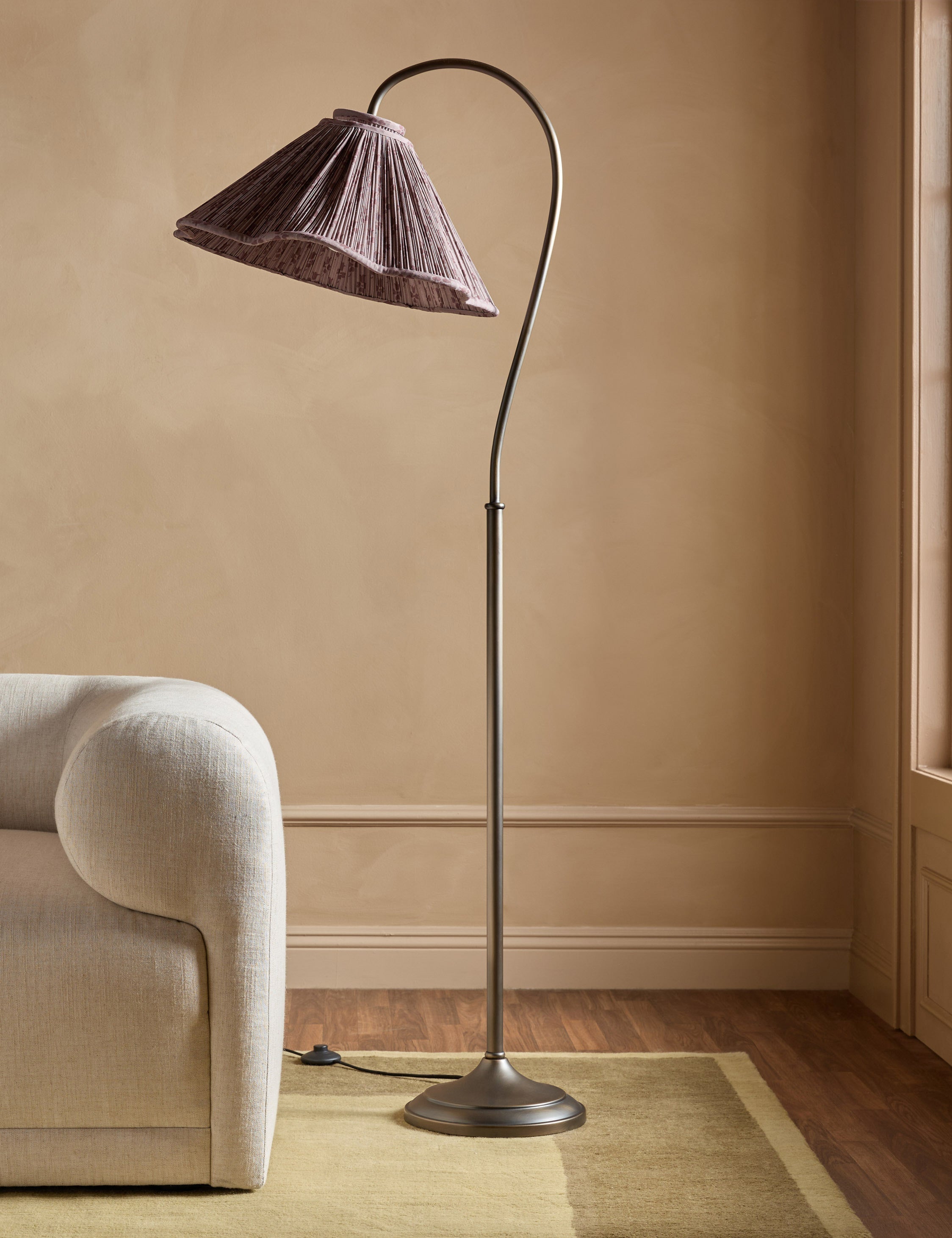 Juno Floor Lamp | Gooseneck Design, Floral Pleated Shade