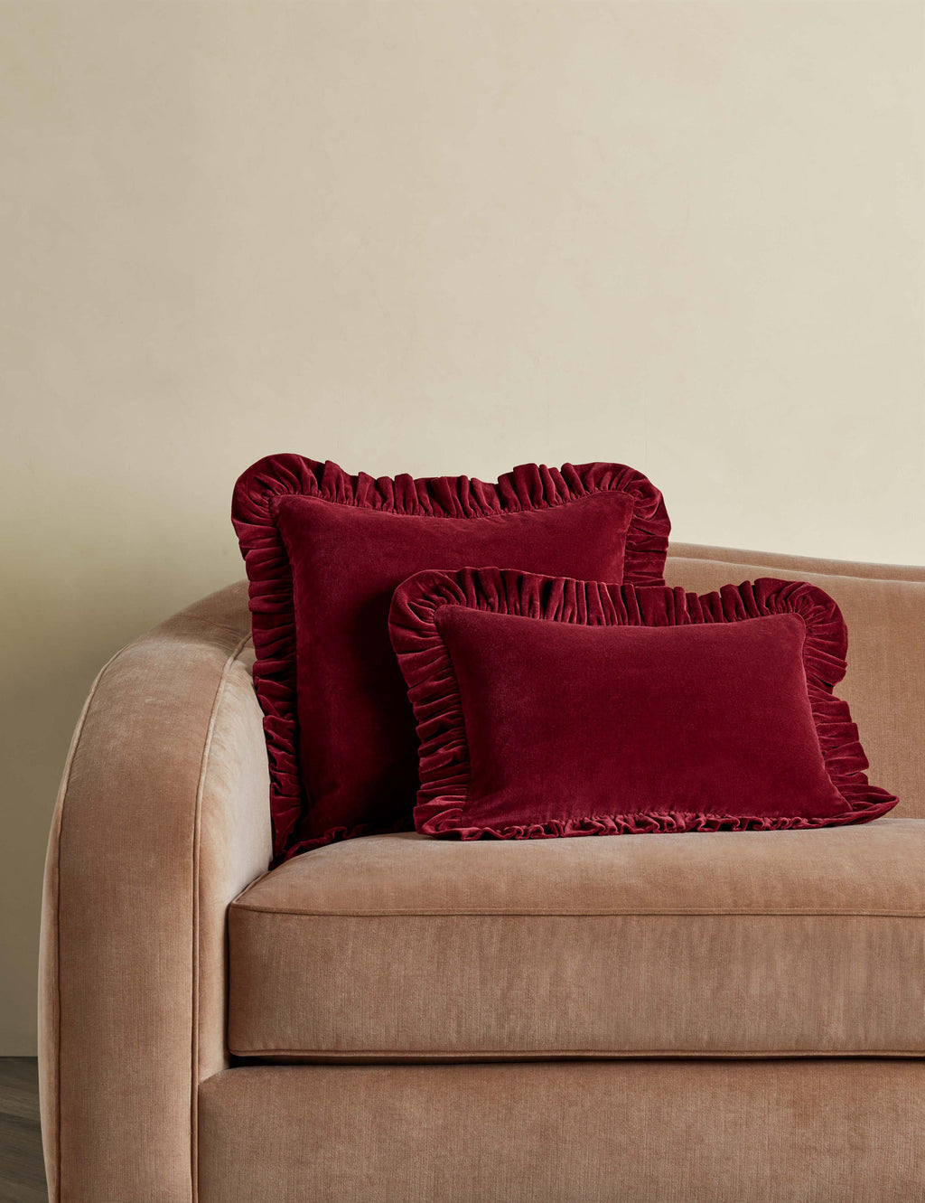 Mira Velvet Pillow | Ruffled Flange, Luxe Texture