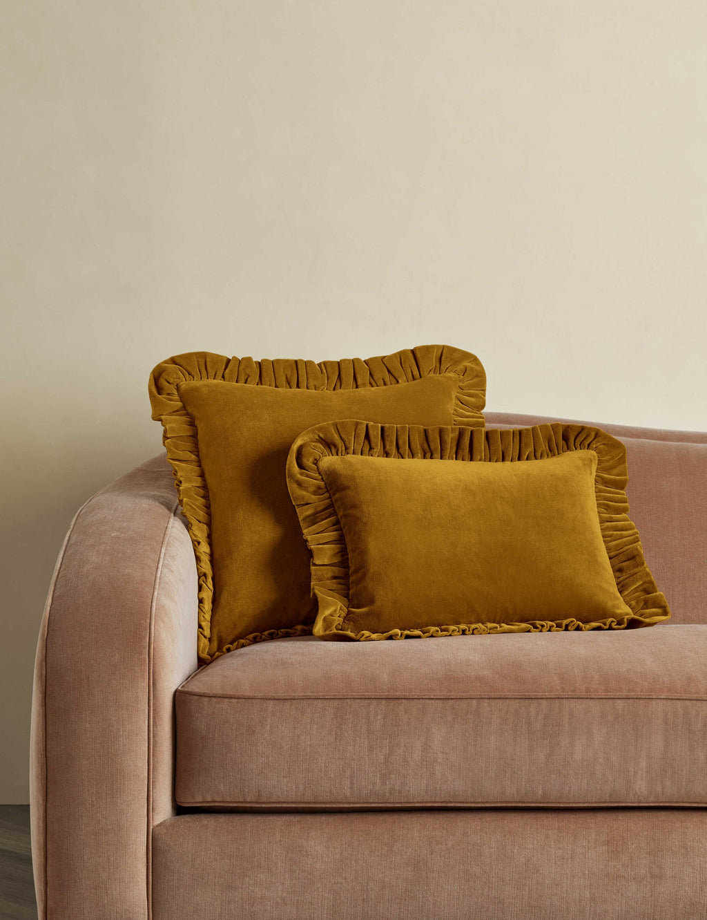 Mira Velvet Pillow | Ruffled Flange, Solid Design