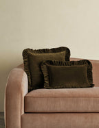 Mira Velvet Pillow | Ruffled Flange, Luxe Texture