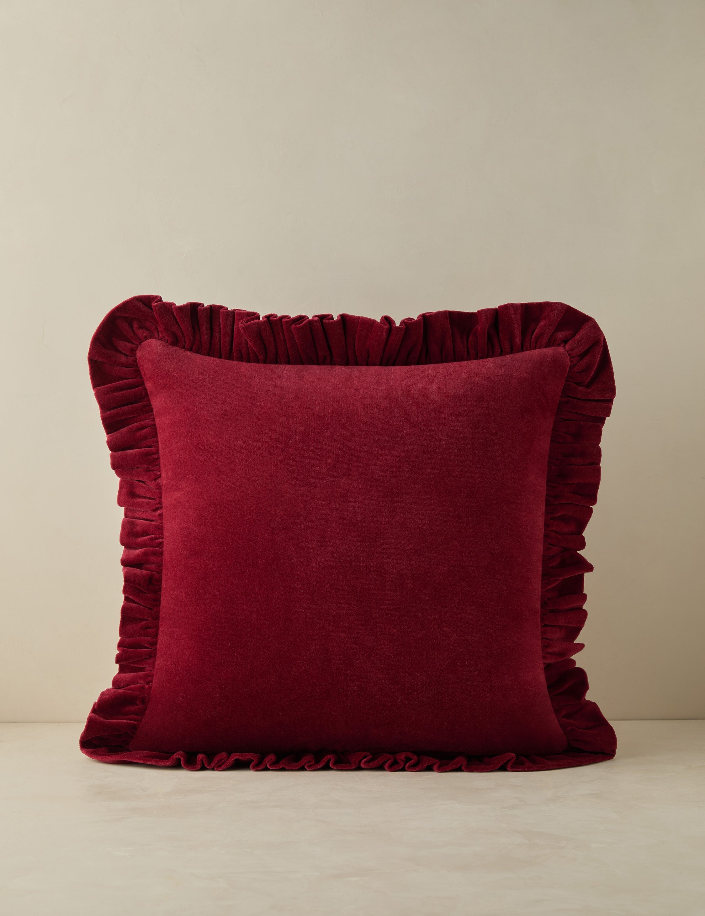 Mira Velvet Pillow | Ruffled Flange, Solid Design