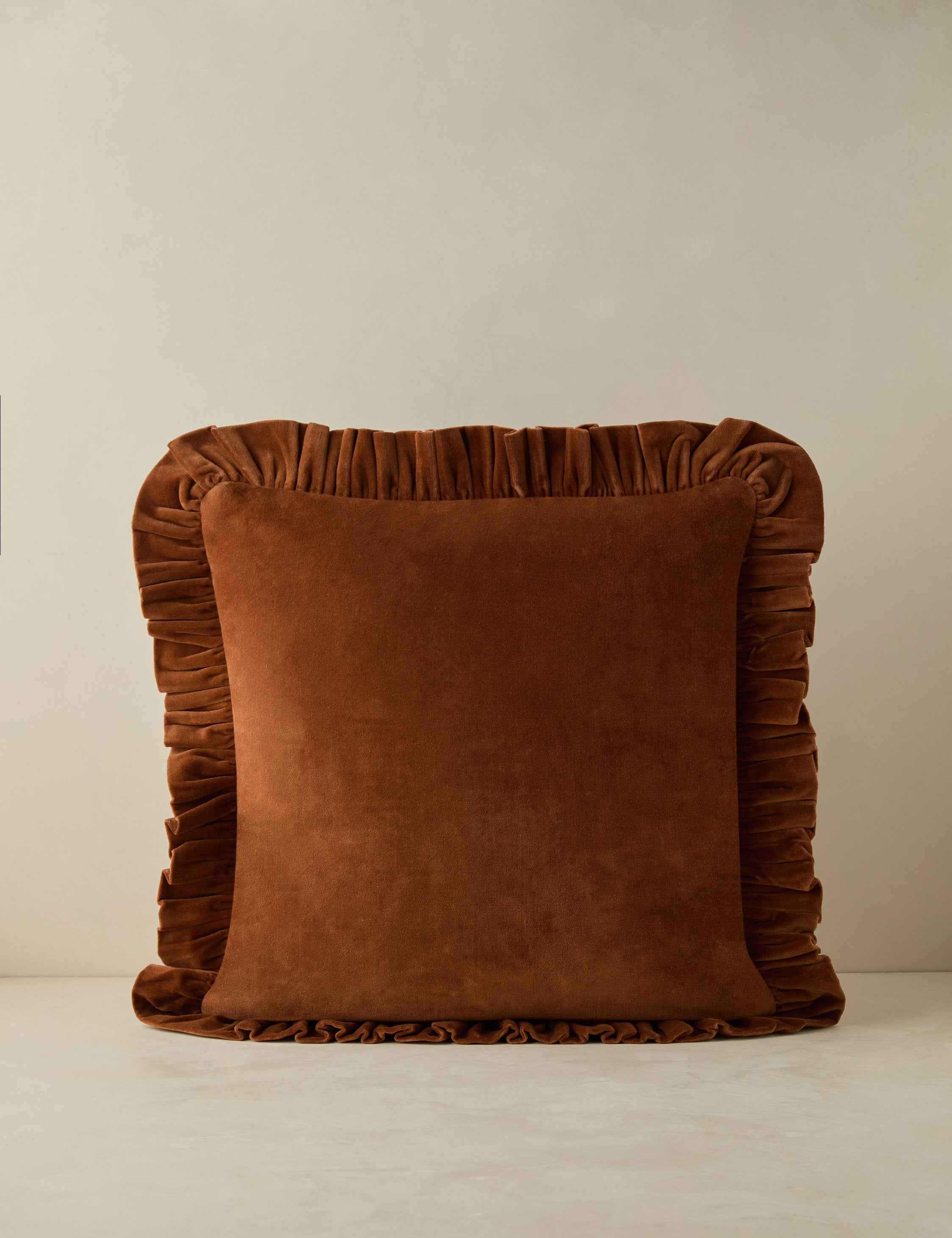 Mira Velvet Pillow | Ruffled Flange, Solid Design
