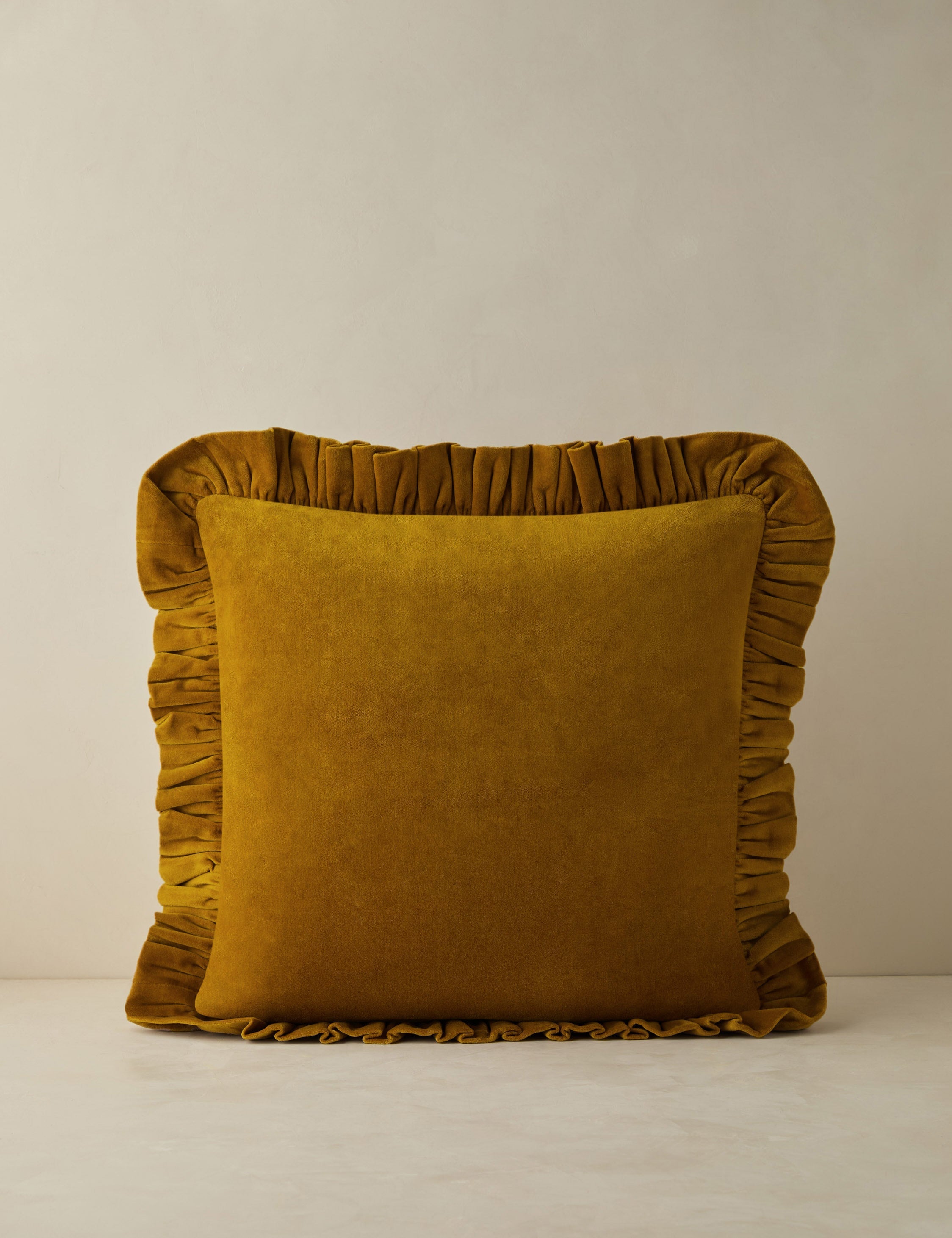 Mira Velvet Pillow | Ruffled Flange, Solid Design