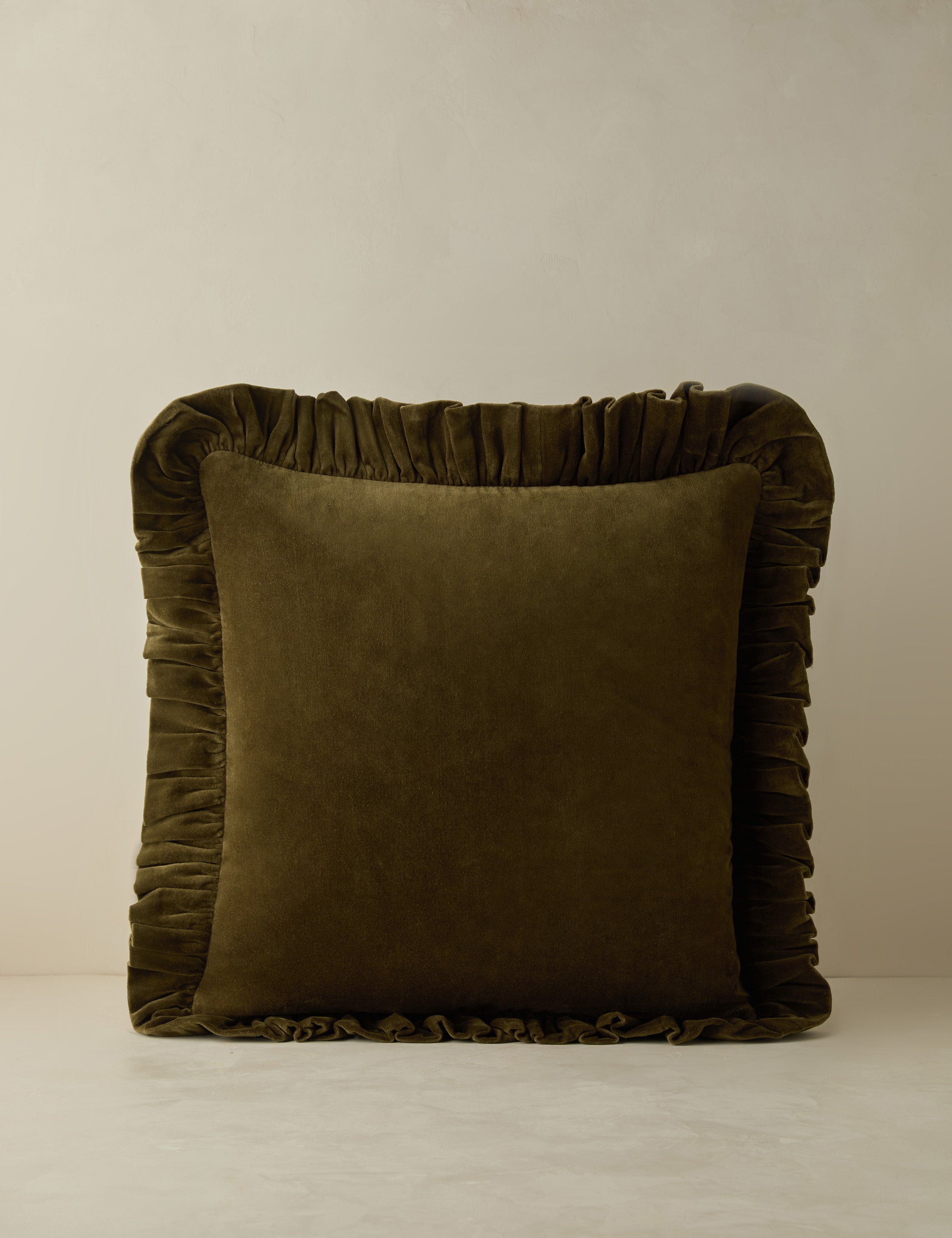 Mira Velvet Pillow | Ruffled Flange, Solid Design