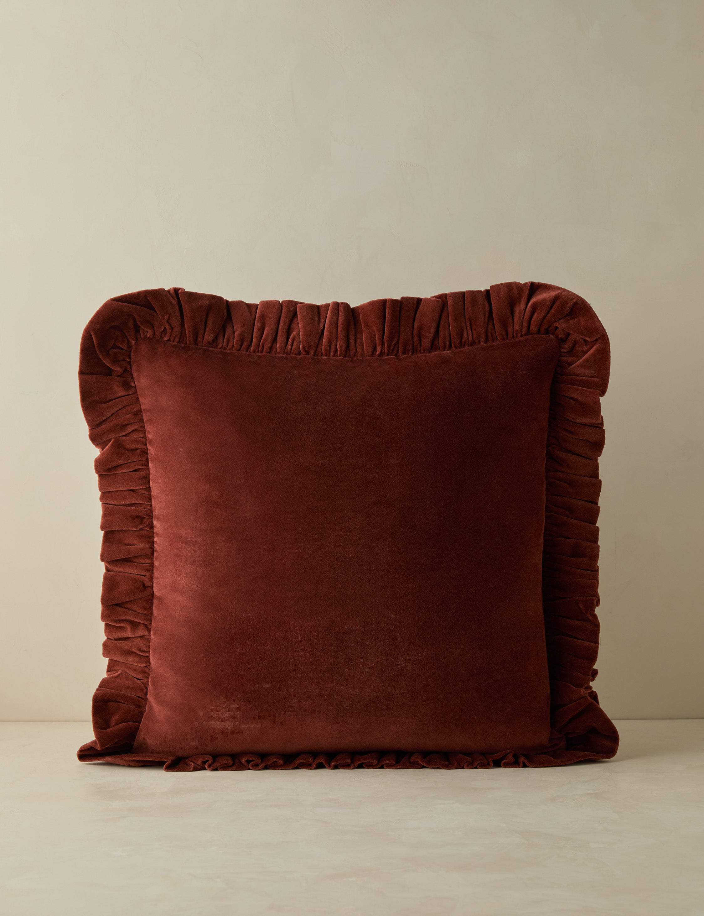 Mira Velvet Pillow | Ruffled Flange, Solid Design