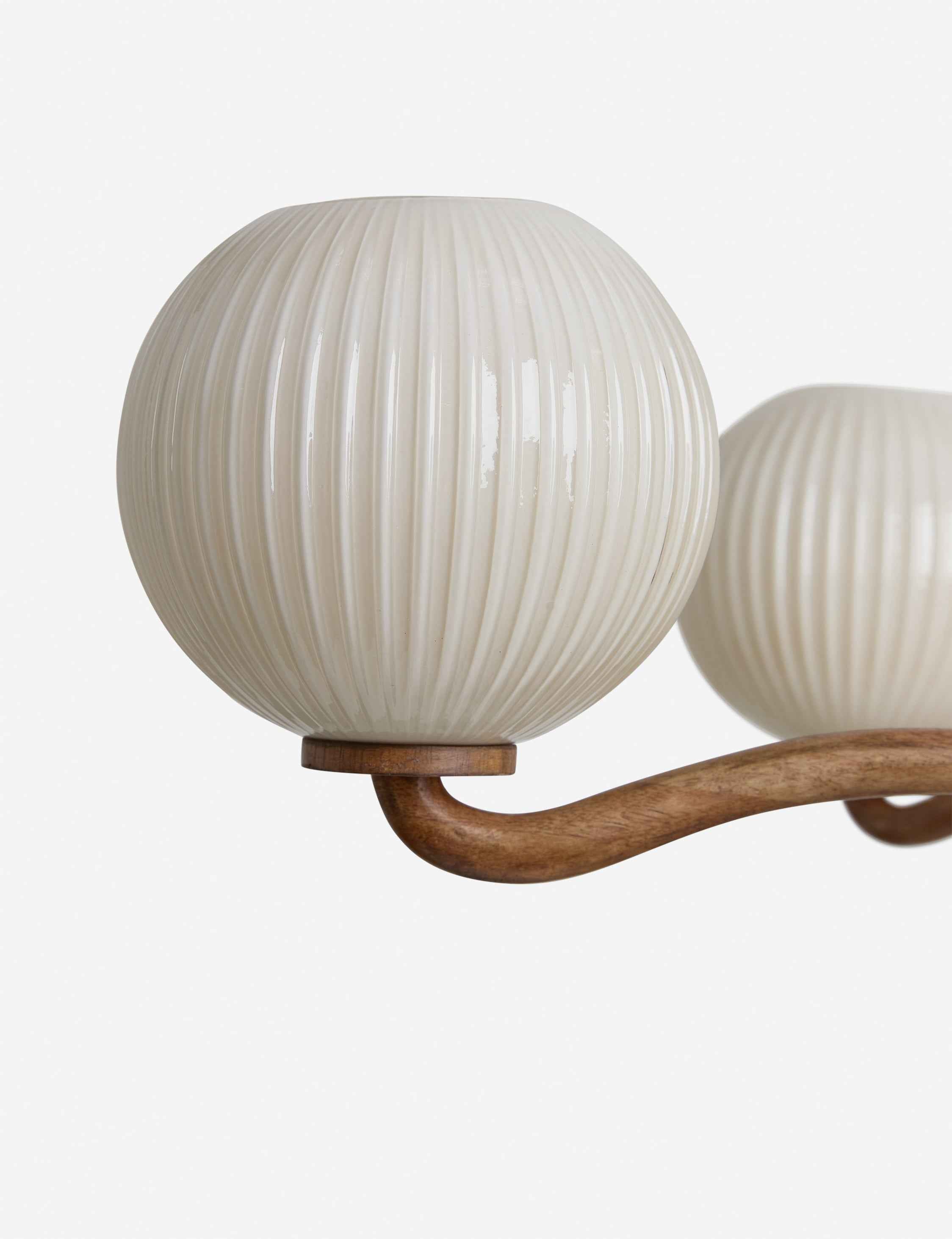 Nara Chandelier | Polished Wood Grain & Fluted Glass Globes