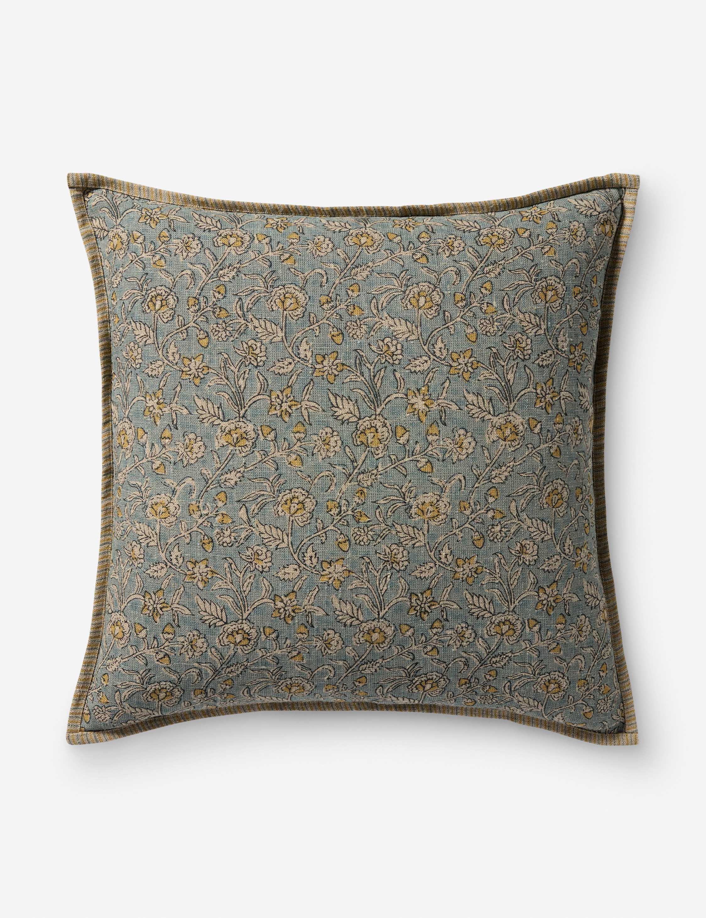Cielo Linen Pillow | Intricate Floral Design, Stitched Edge