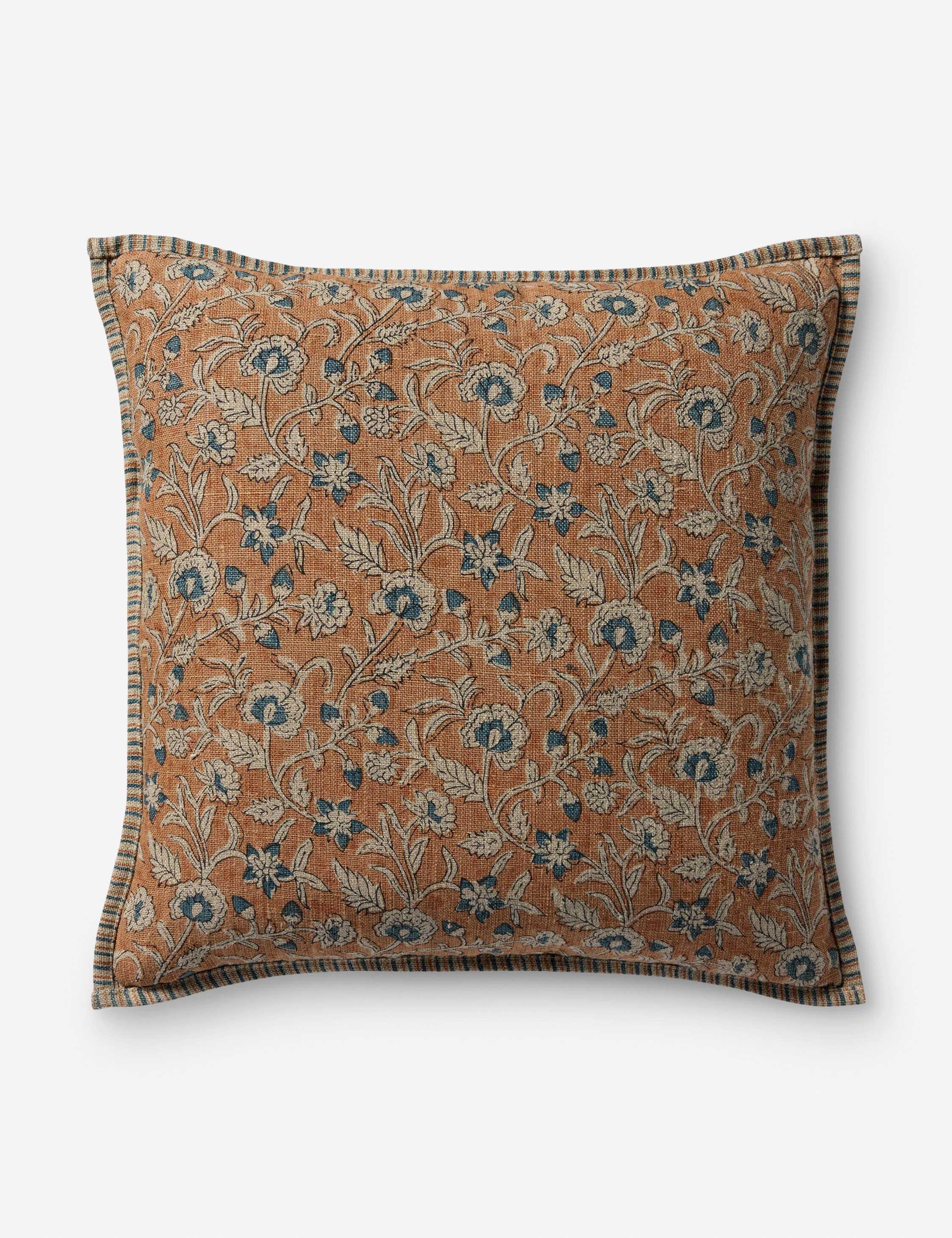 Cielo Linen Pillow | Intricate Floral Design, Stitched Edge