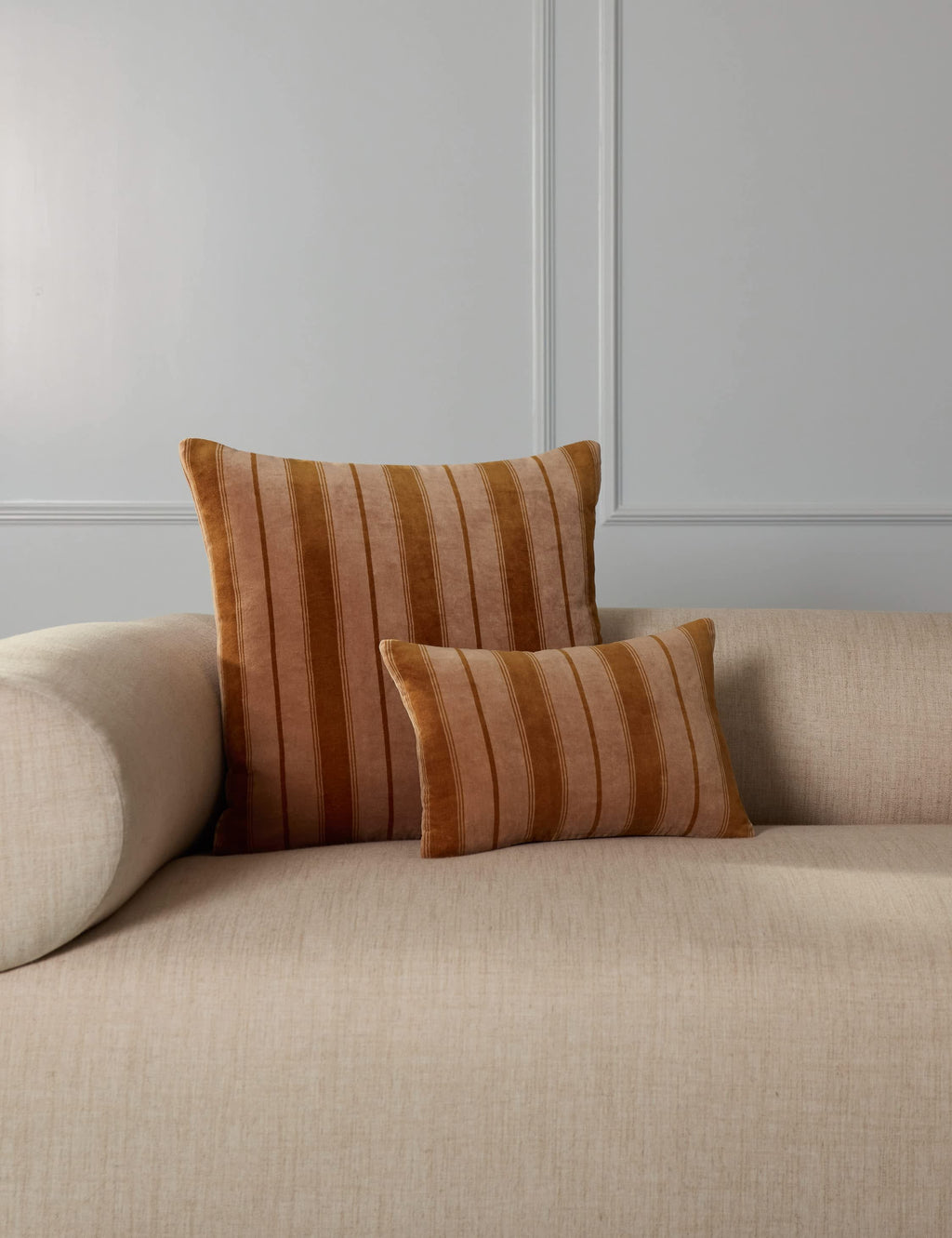 Pavo Velvet Pillow | Soft Plush Texture, Tailored Stripes
