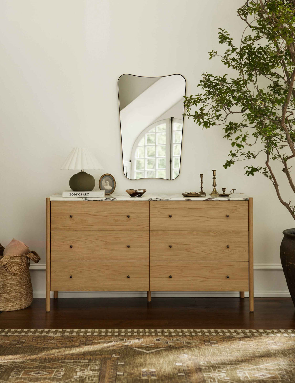 Pinnacle Dresser | Natural Wood Frame, Luxe Marble Top