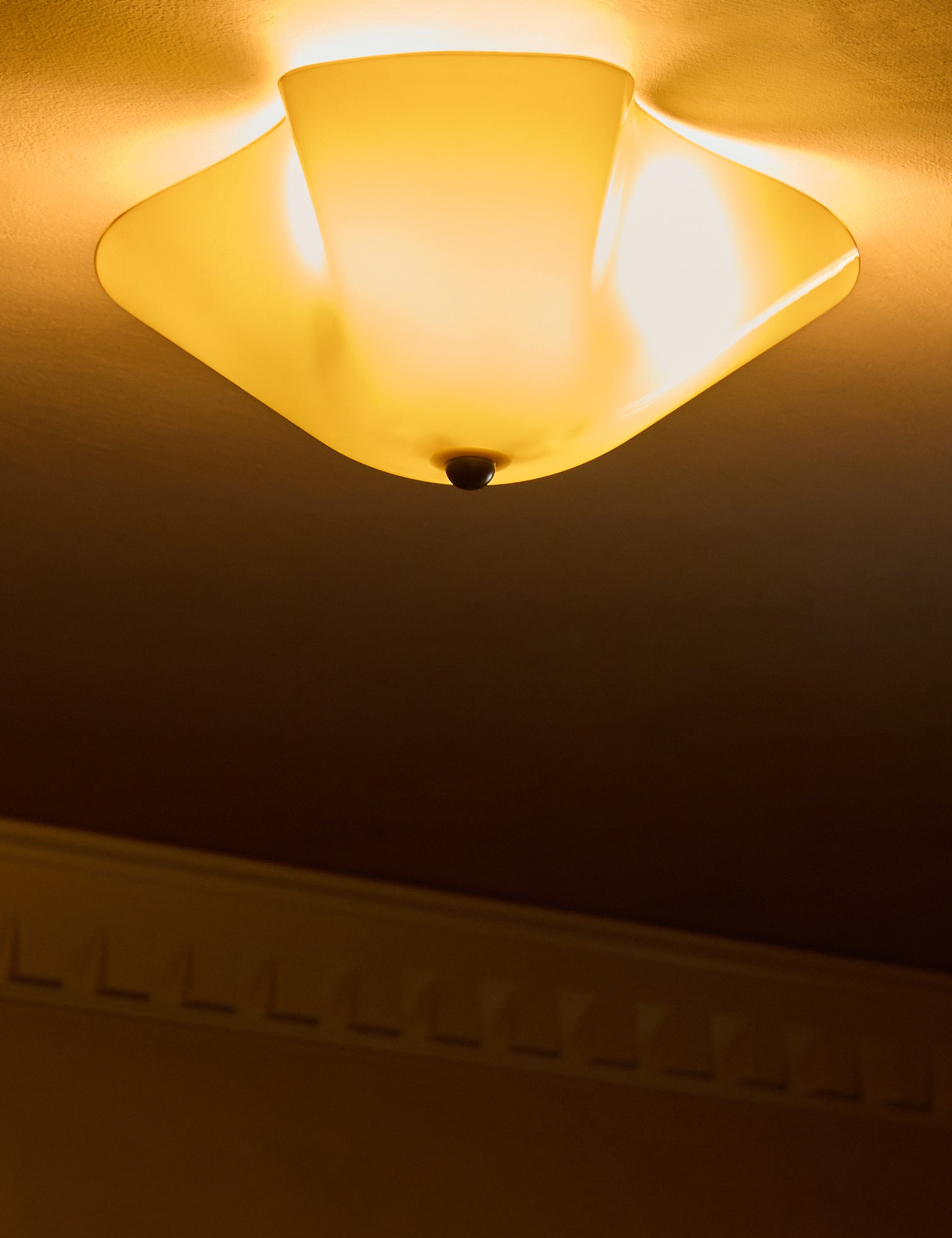 Raven Flush Mount Light | Colored Glass Shade, Brass Accents