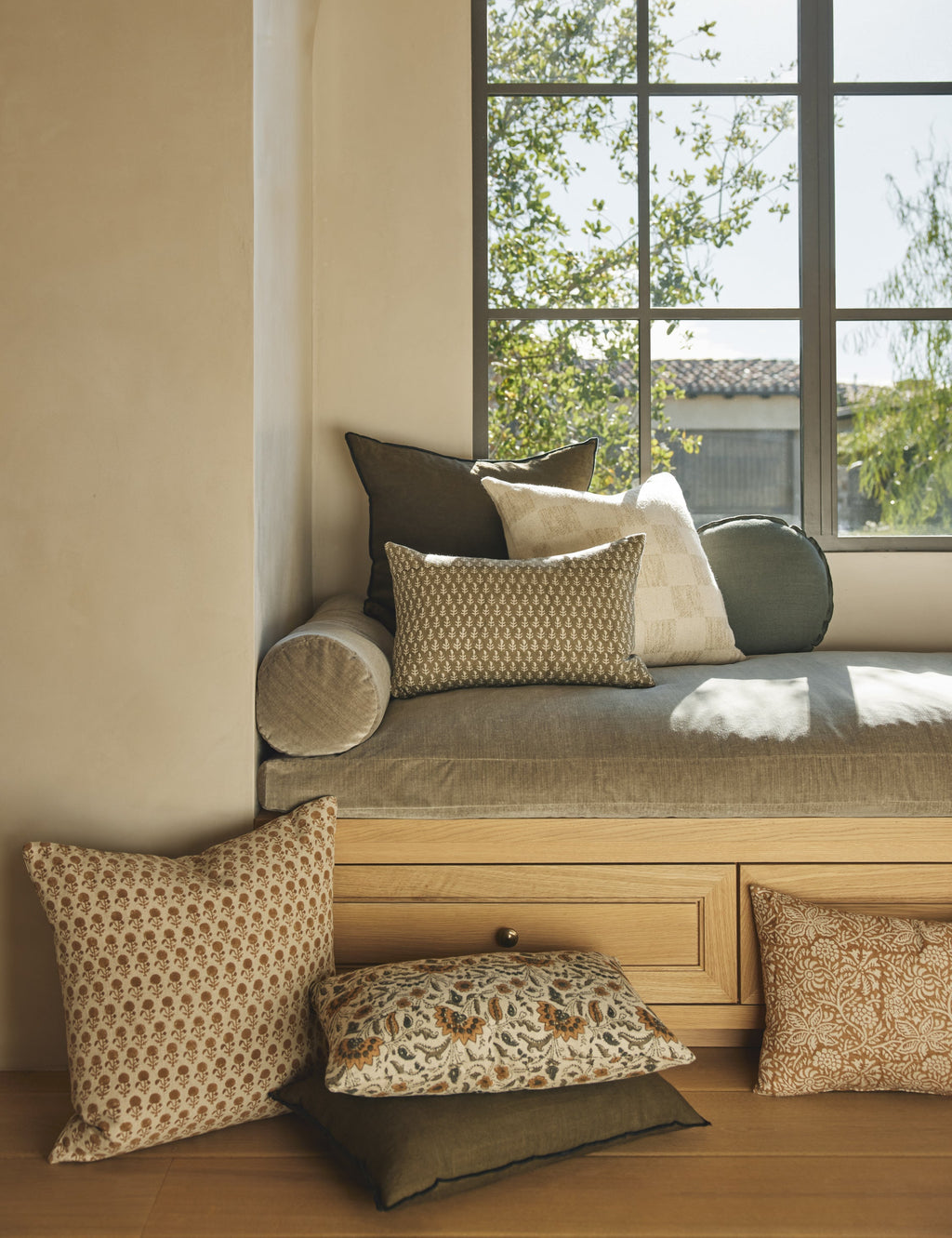 Mira Linen Pillow | Handmade Block Print, Floral Design