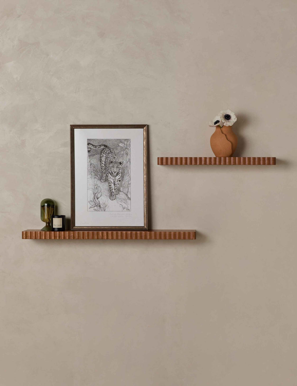 Soleil Shelf | Scalloped Detailing, Warm Wood Grain