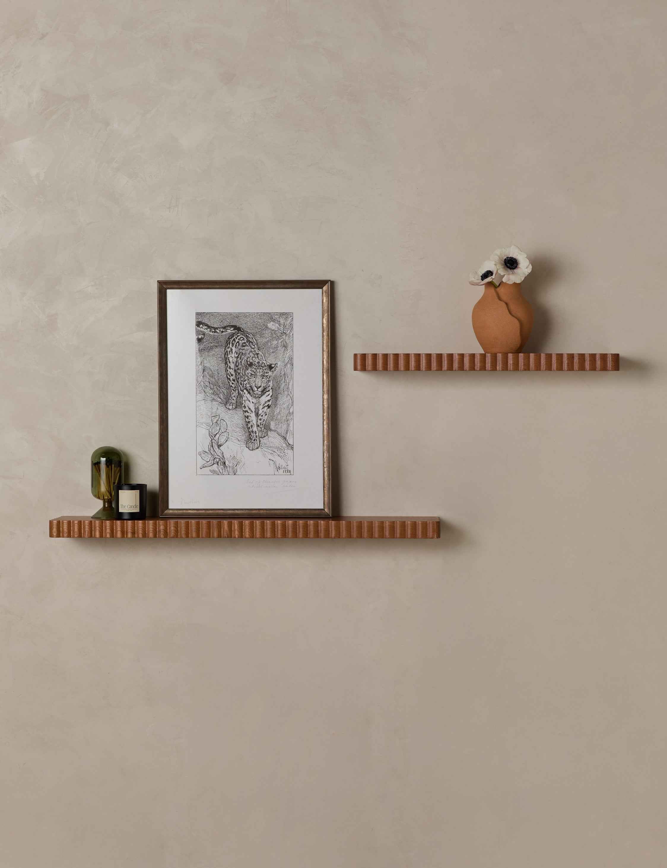 Soleil Shelf | Scalloped Detailing, Warm Wood Grain