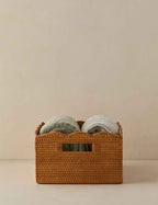 Bela Rattan Storage Bin | Scalloped Design, Artisanal Finish