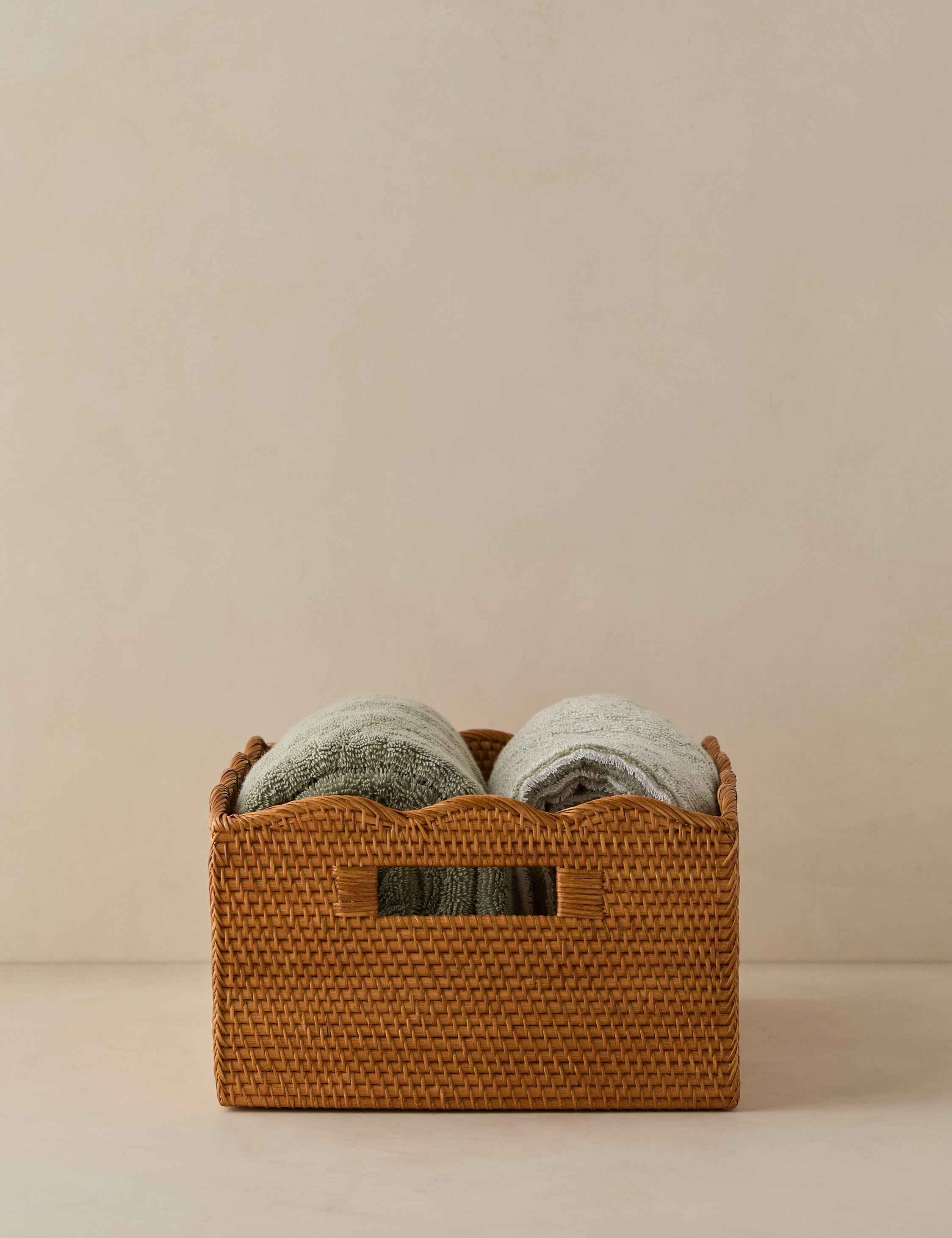 Bela Rattan Storage Bin | Scalloped Design, Artisanal Finish