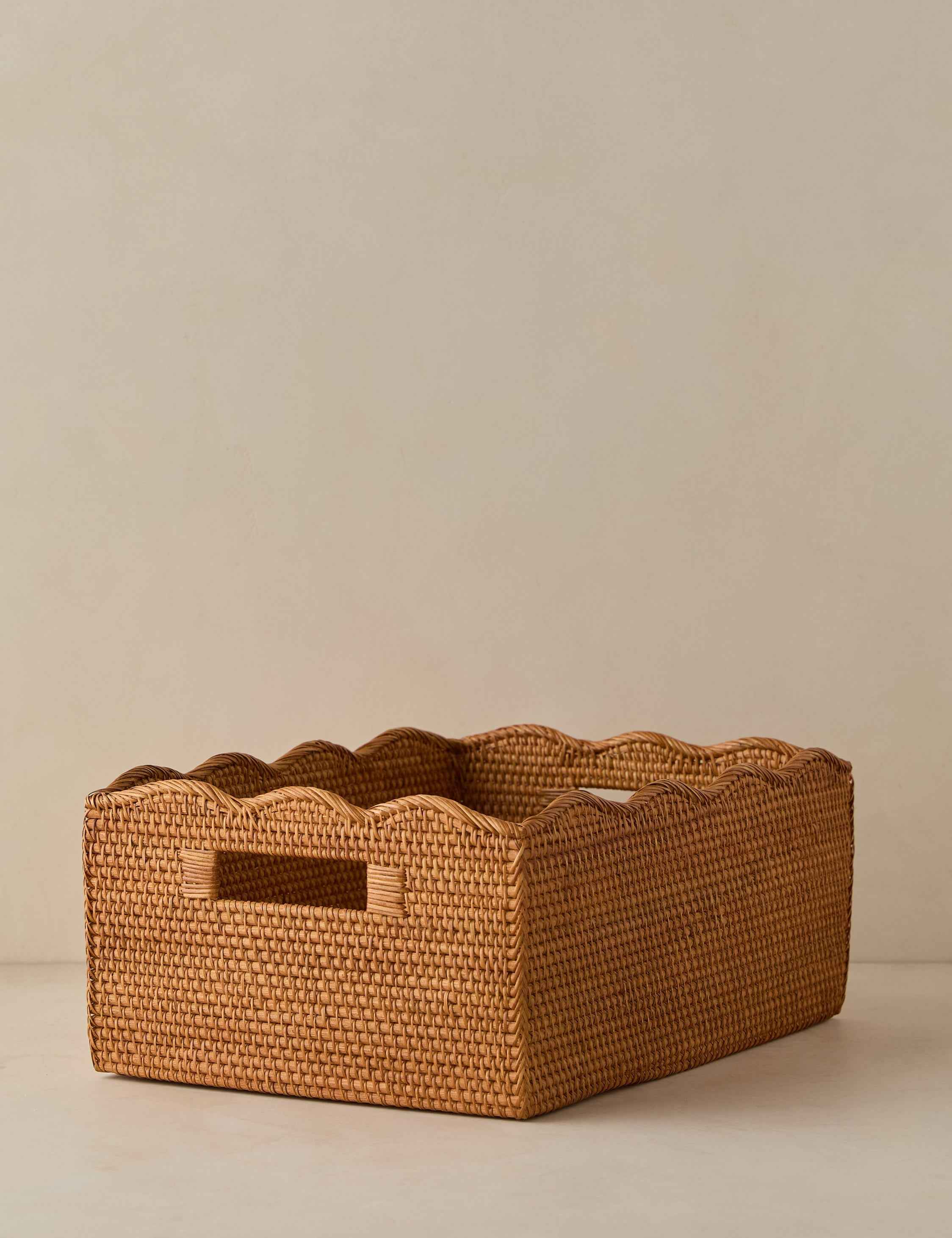 Bela Rattan Storage Bin | Scalloped Design, Artisanal Finish
